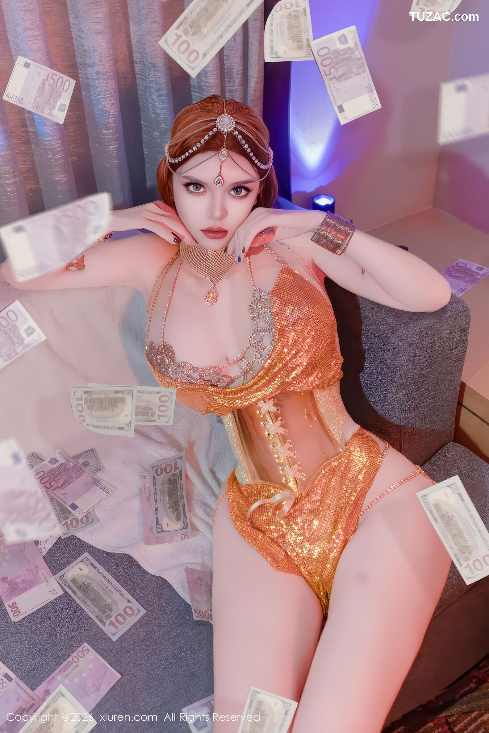 XiuRen秀人网-11224-伊丽莎有点白-珍珠情趣内衣金色吊带衣-2026.01.13