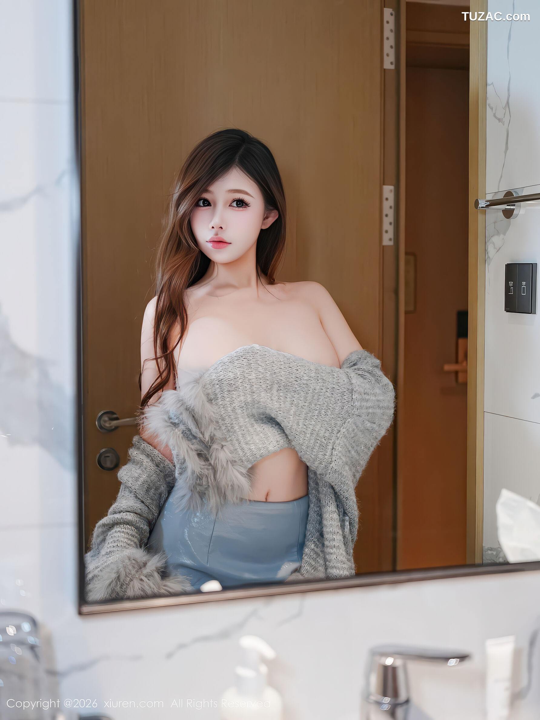 XiuRen秀人网-11234-甜妮-浅灰蓝毛衣内衣肉色丝袜-2026.01.15