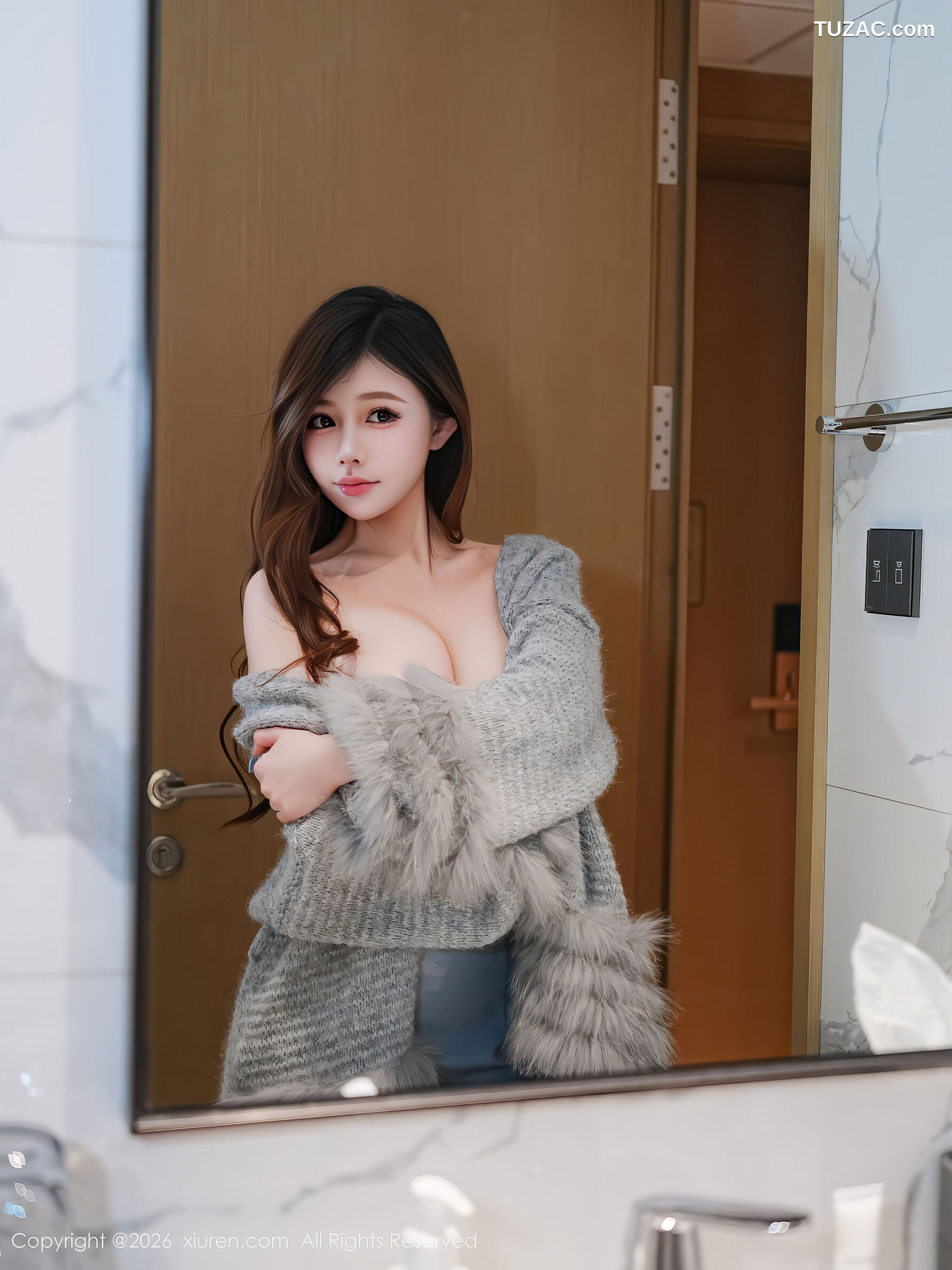 XiuRen秀人网-11234-甜妮-浅灰蓝毛衣内衣肉色丝袜-2026.01.15