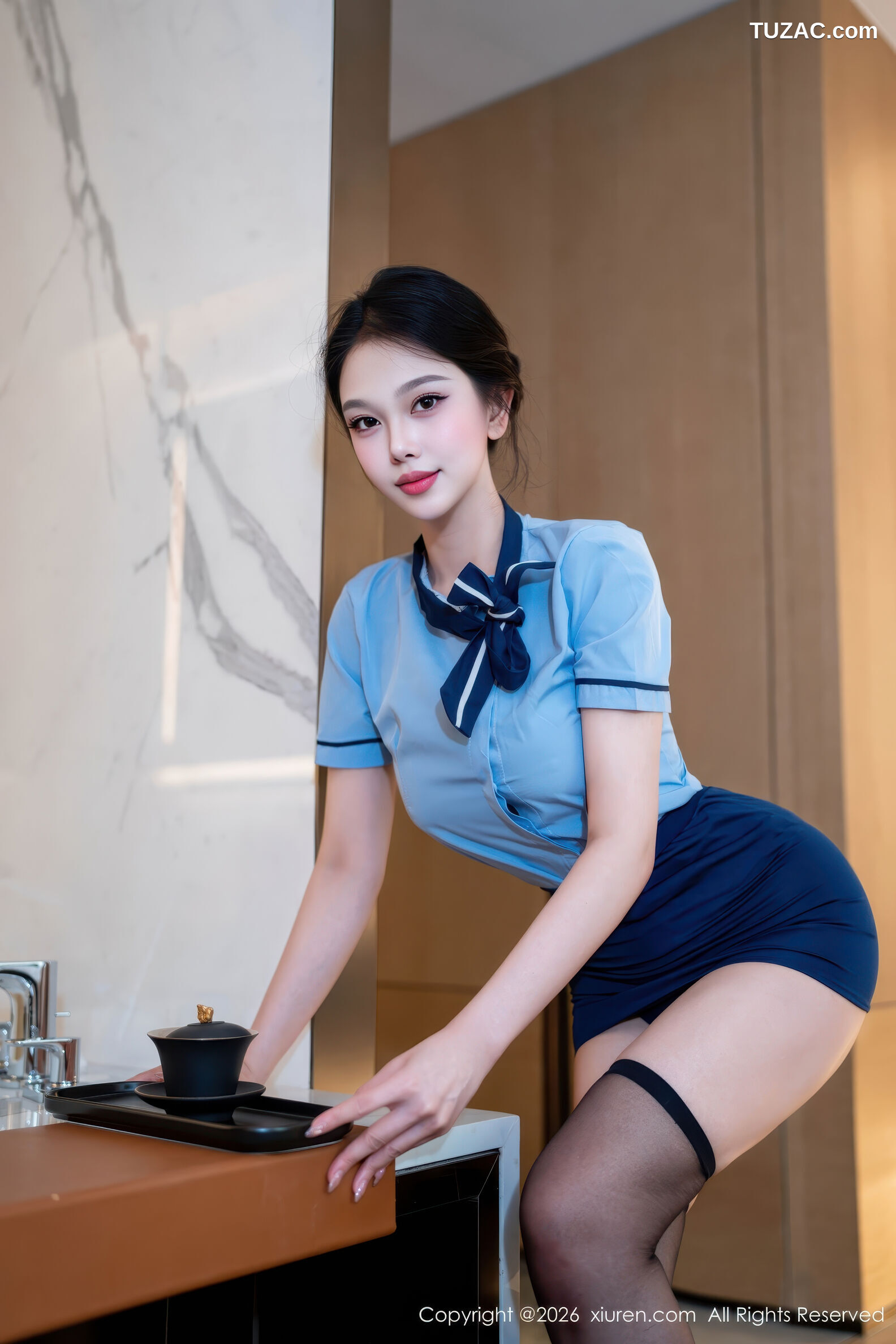 XiuRen秀人网-11259-诺诺子-酒店女服务生蓝衬衫深蓝短裙黑丝-2026.01.22