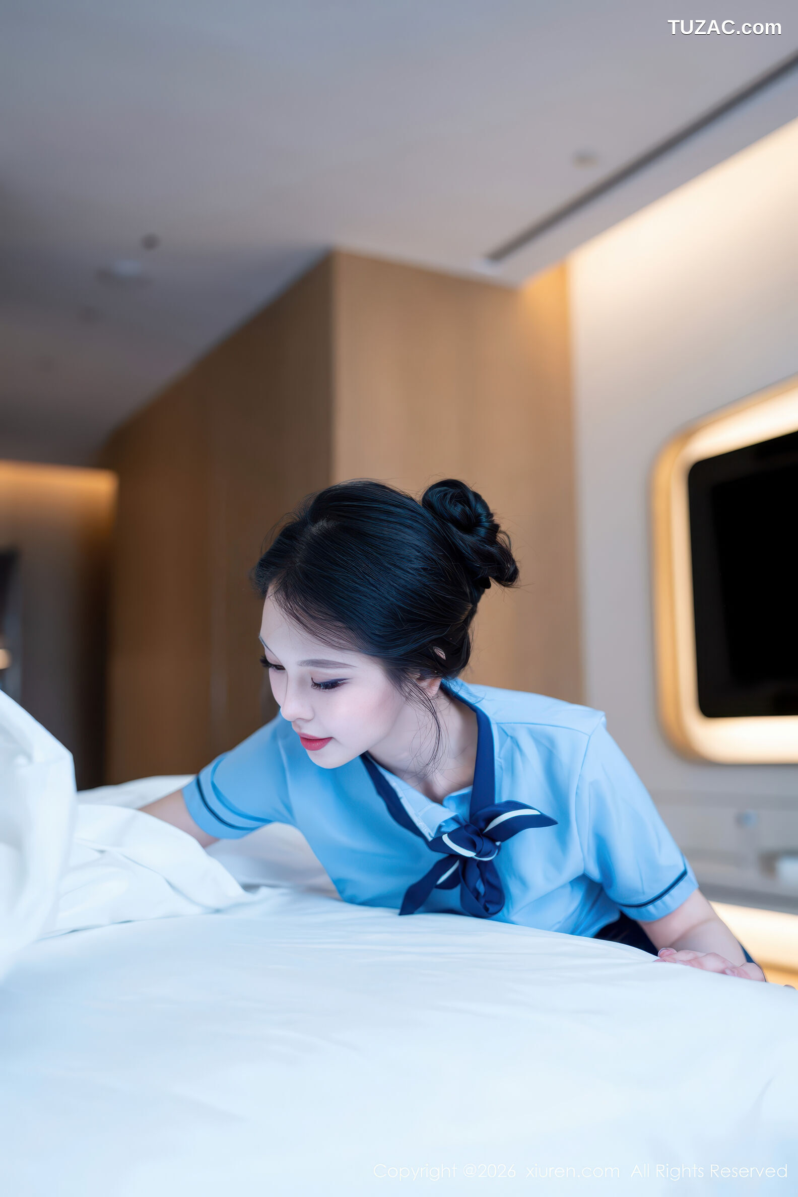 XiuRen秀人网-11259-诺诺子-酒店女服务生蓝衬衫深蓝短裙黑丝-2026.01.22