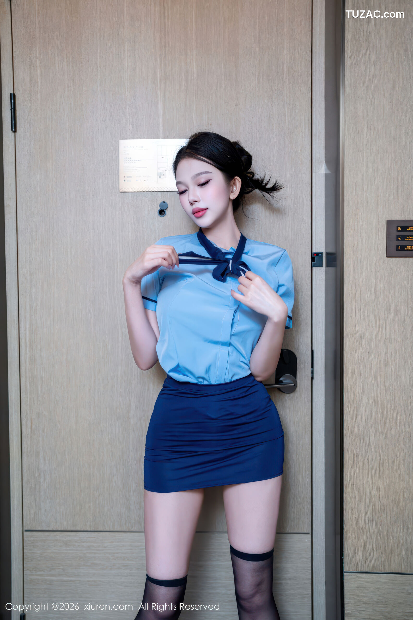 XiuRen秀人网-11259-诺诺子-酒店女服务生蓝衬衫深蓝短裙黑丝-2026.01.22