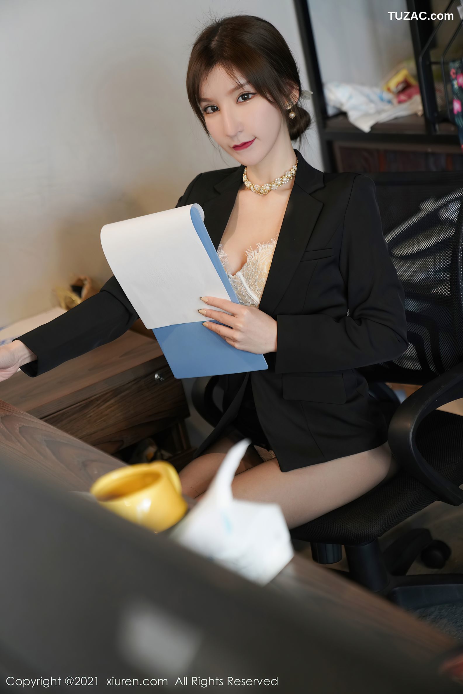 XiuRen秀人网-3504-周于希Sandy-办公室剧情主题蕾丝内衣黑丝-2021.06.03