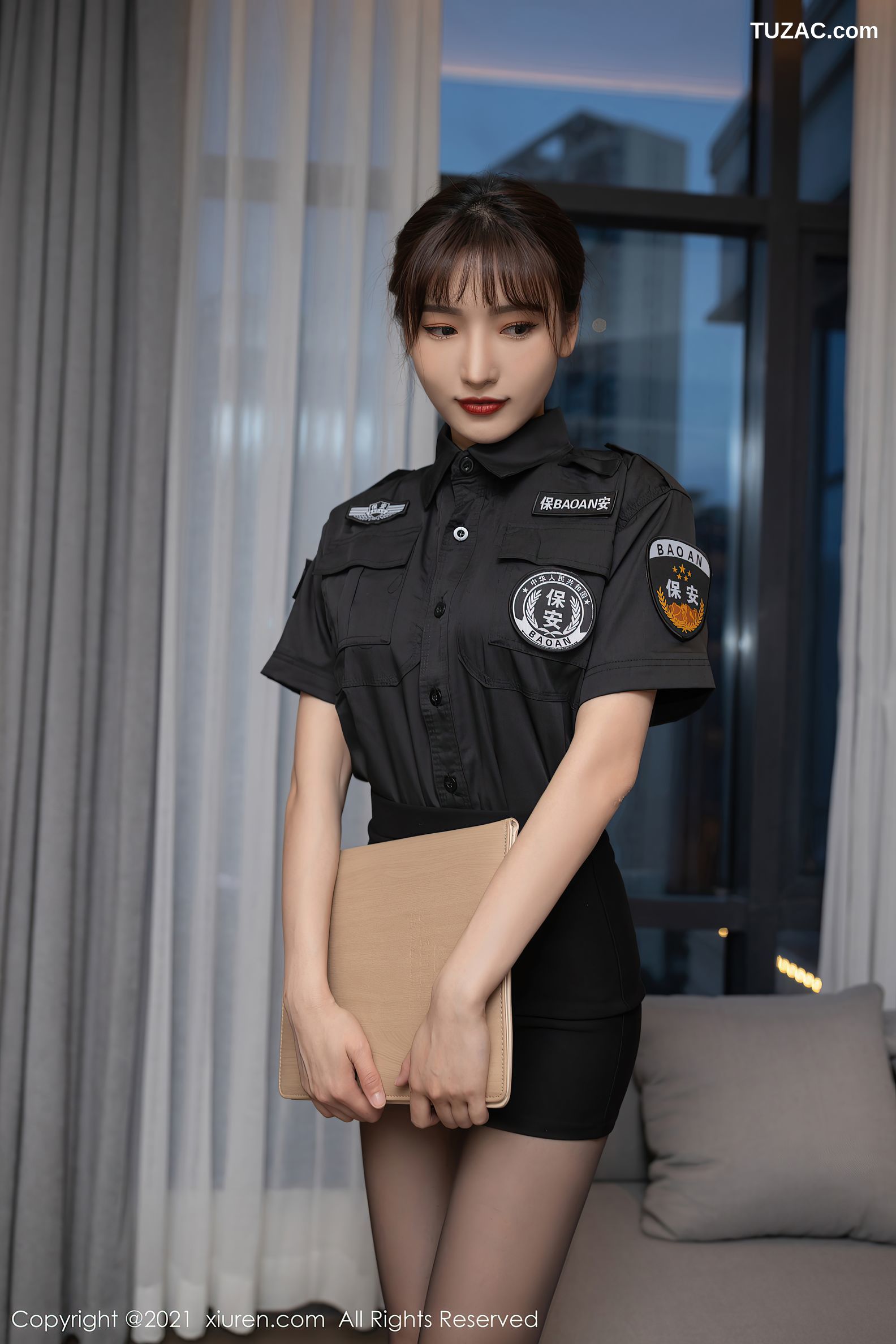 XiuRen秀人网-3577-陆萱萱-物业保安主题制服性感内衣黑丝-2021.06.23