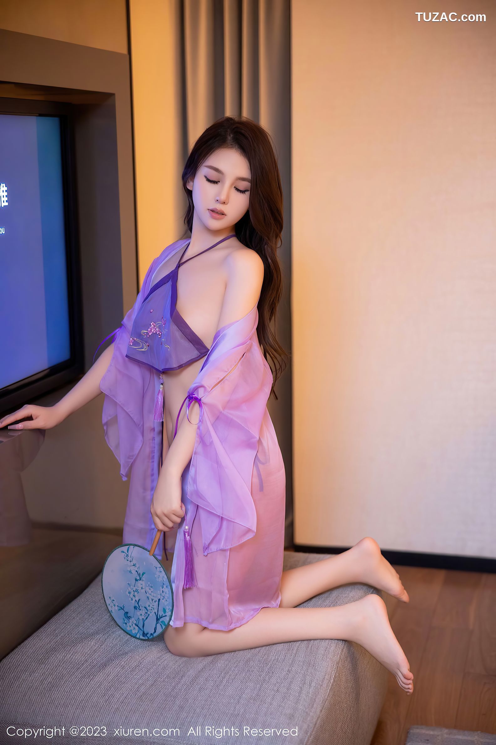 XiuRen秀人网-6077-美羊羊-紫色古装服饰丁字裤
