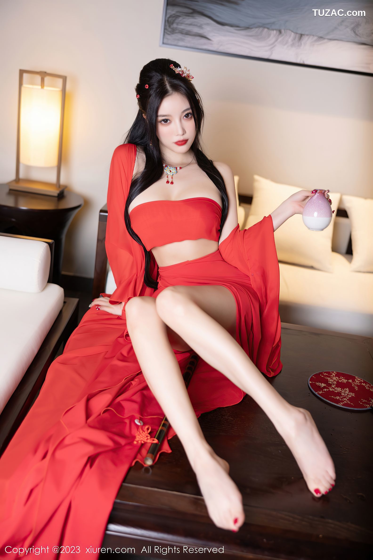 XiuRen秀人网-6149-杨晨晨-温泉半透红色丝绸