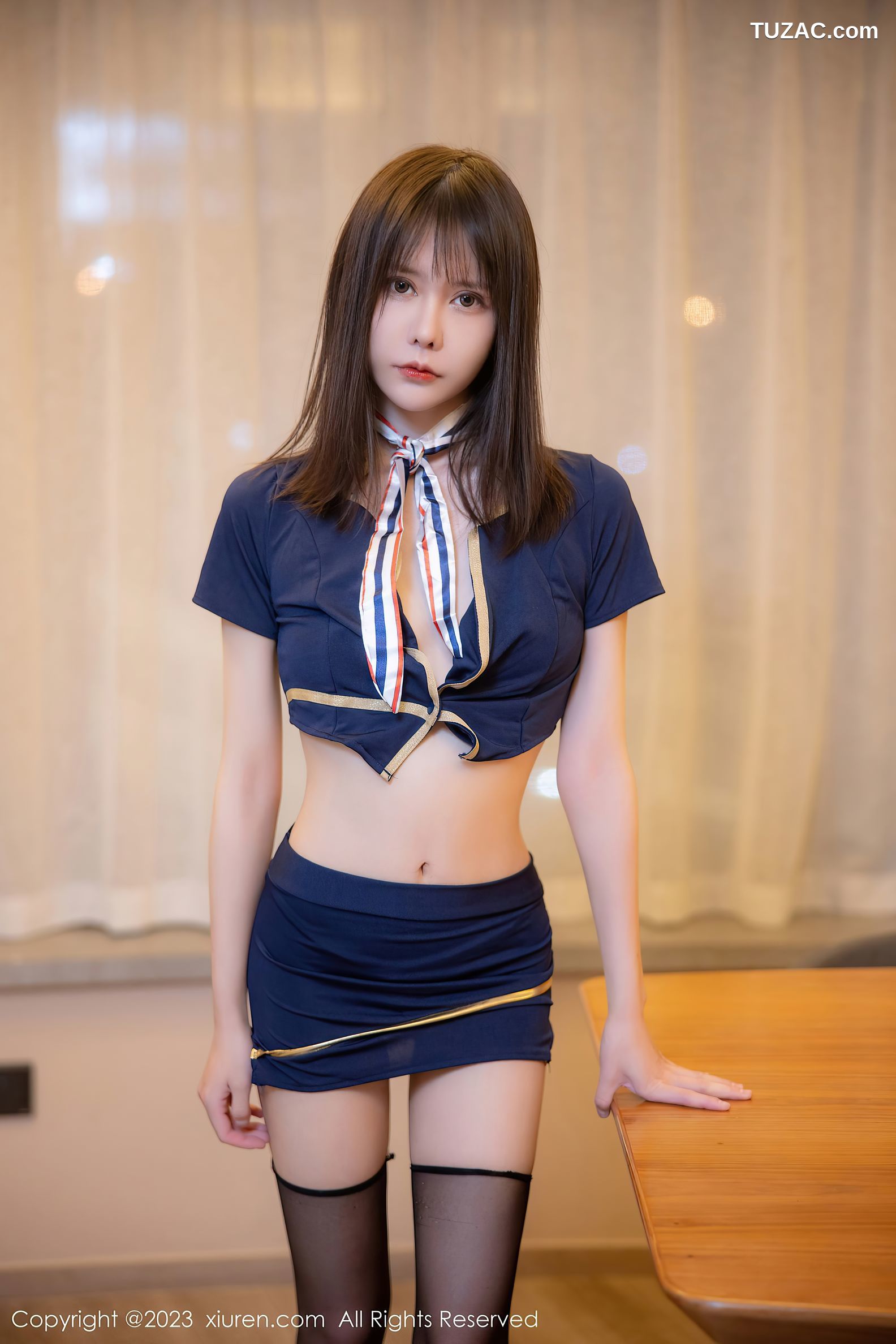 XiuRen秀人网-6354-甜佳佳-蓝色短款制服超薄黑丝-2023.03.03