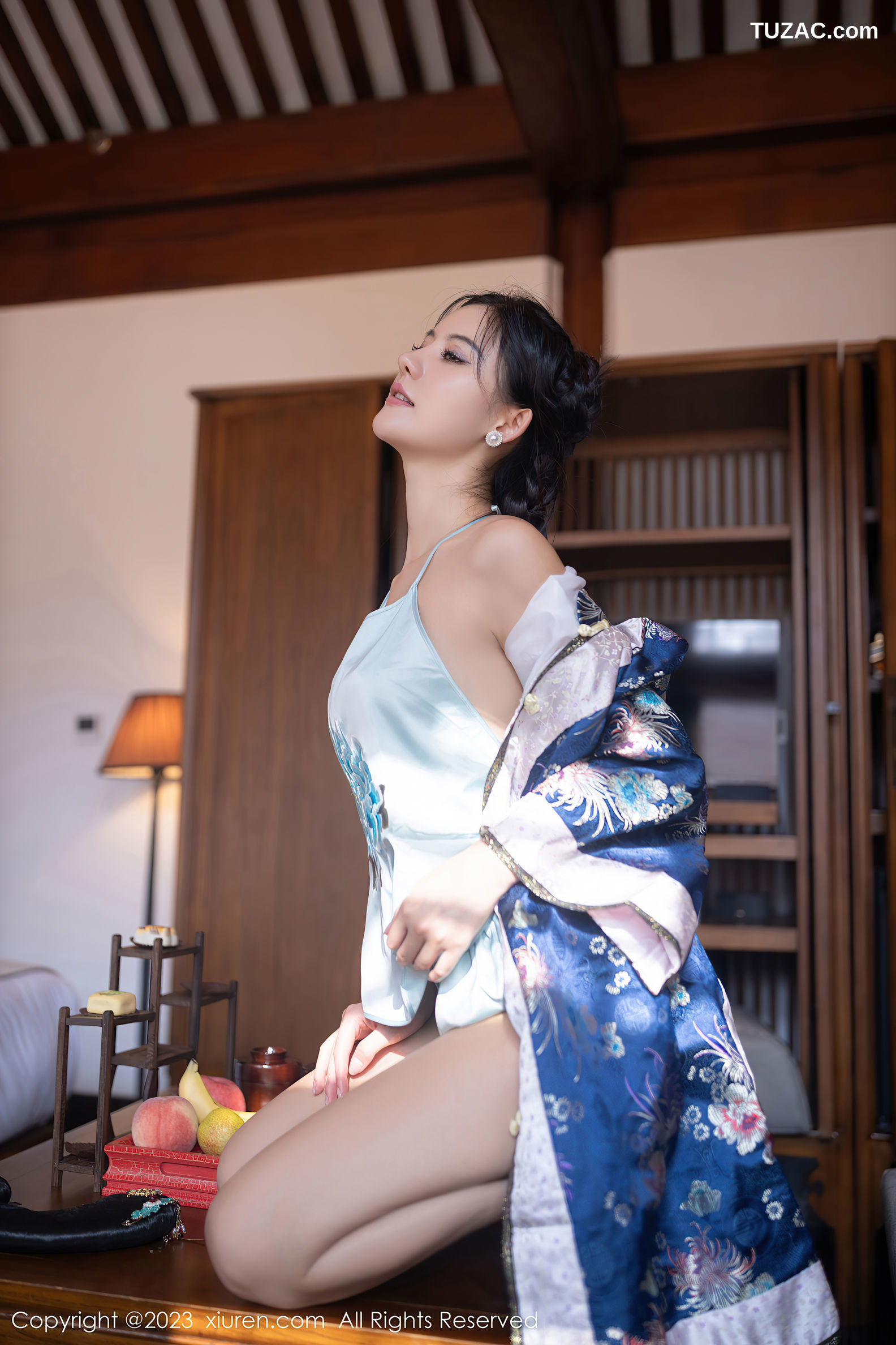 XiuRen秀人网-6398-就是阿朱啊-宫廷古装蓝色睡衣-2023.03.10