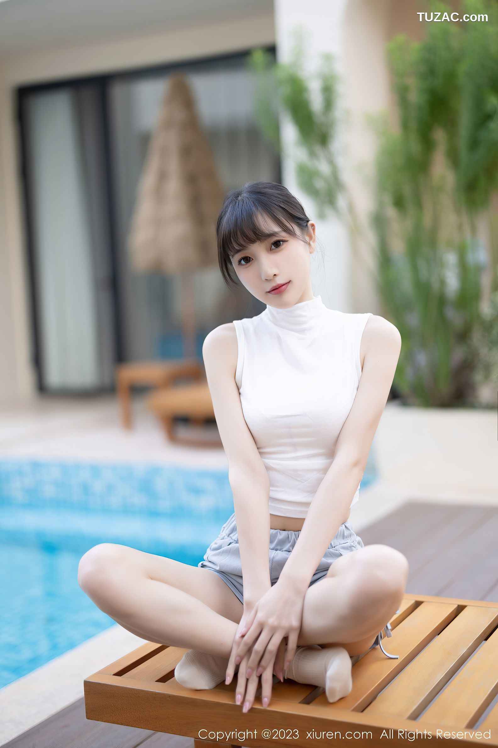 XiuRen秀人网-6455-林星阑-蓝灰色连衣短裙米色蕾丝内衣-2023.03.22