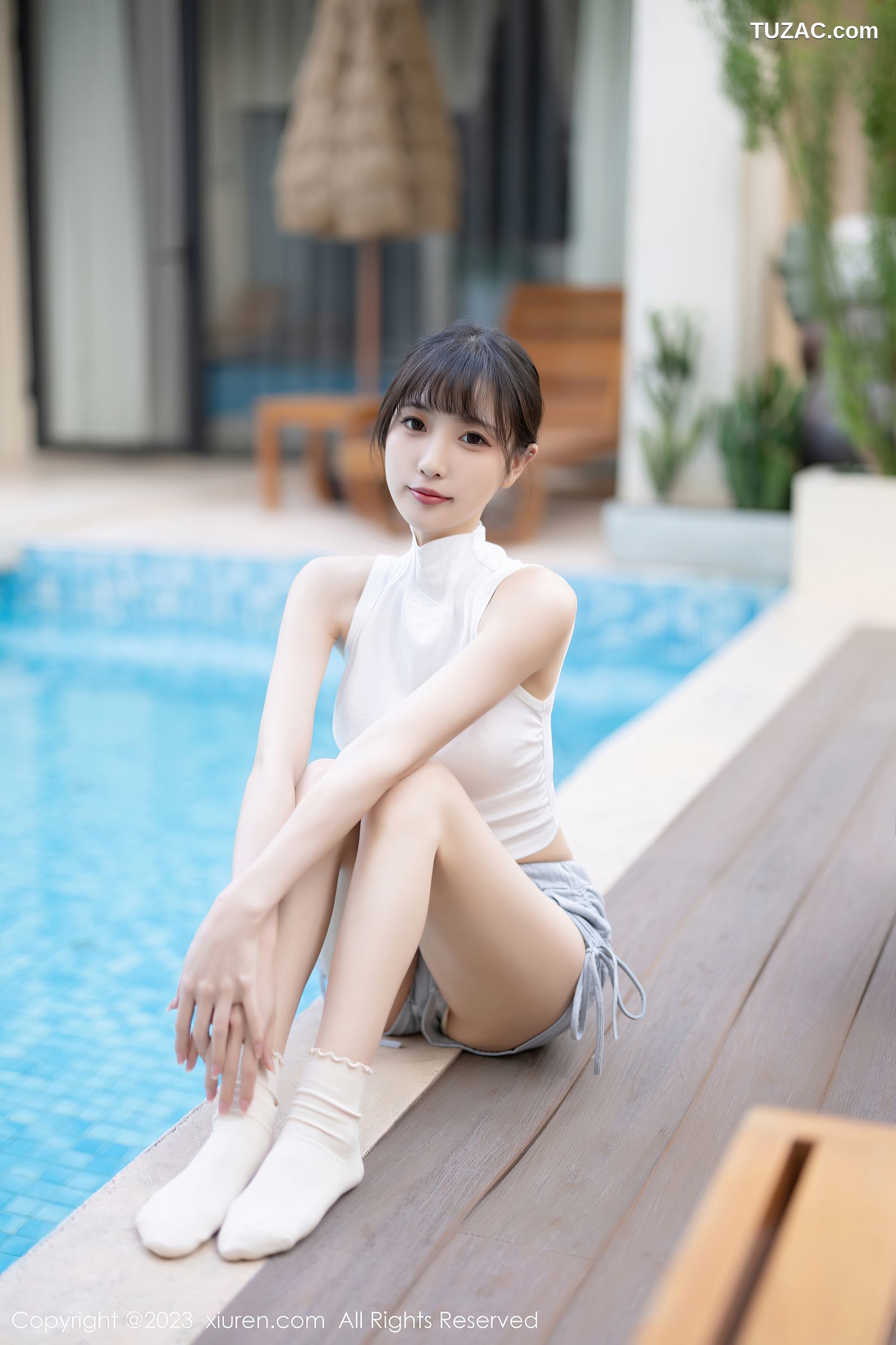 XiuRen秀人网-6455-林星阑-蓝灰色连衣短裙米色蕾丝内衣-2023.03.22