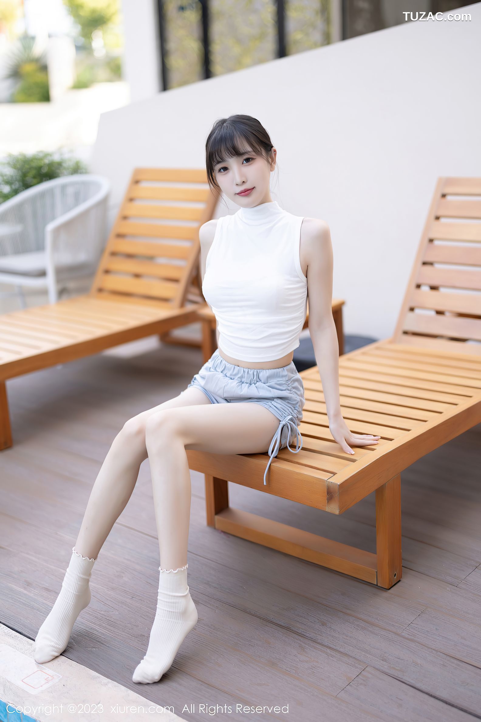XiuRen秀人网-6455-林星阑-蓝灰色连衣短裙米色蕾丝内衣-2023.03.22