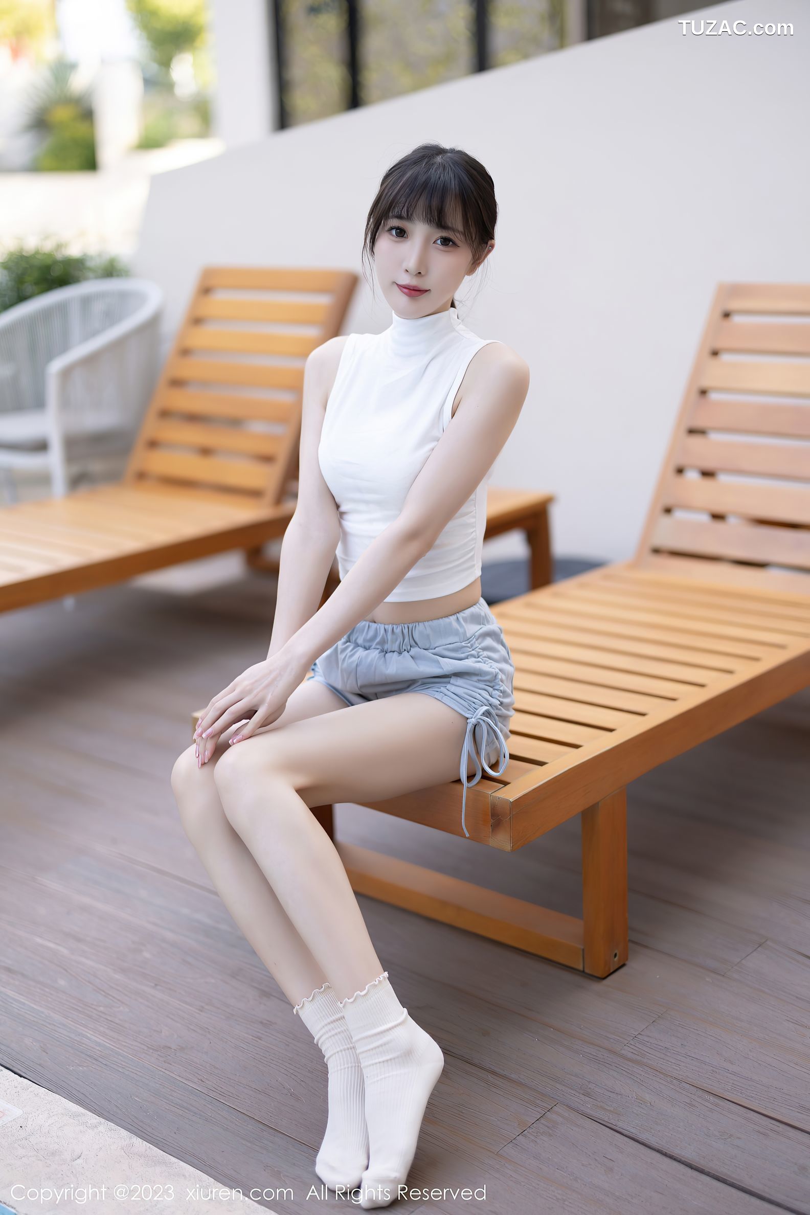 XiuRen秀人网-6455-林星阑-蓝灰色连衣短裙米色蕾丝内衣-2023.03.22