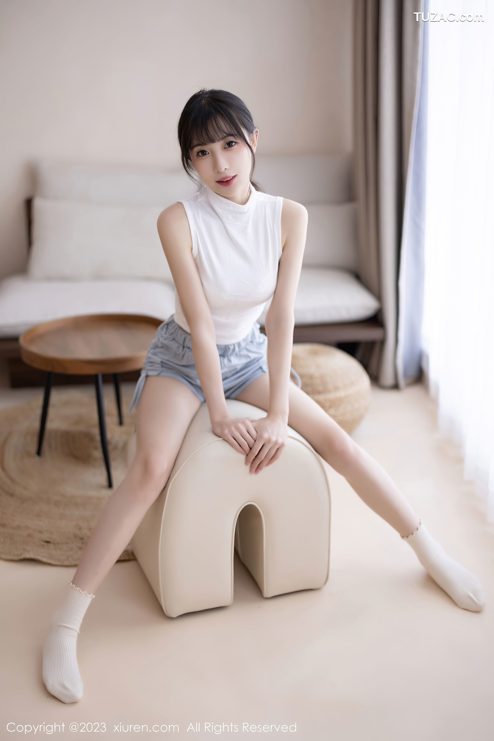 XiuRen秀人网-6455-林星阑-蓝灰色连衣短裙米色蕾丝内衣-2023.03.22