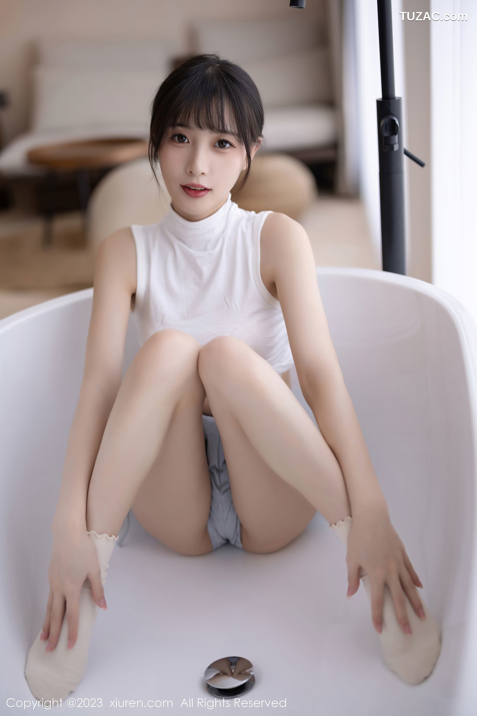 XiuRen秀人网-6455-林星阑-蓝灰色连衣短裙米色蕾丝内衣-2023.03.22