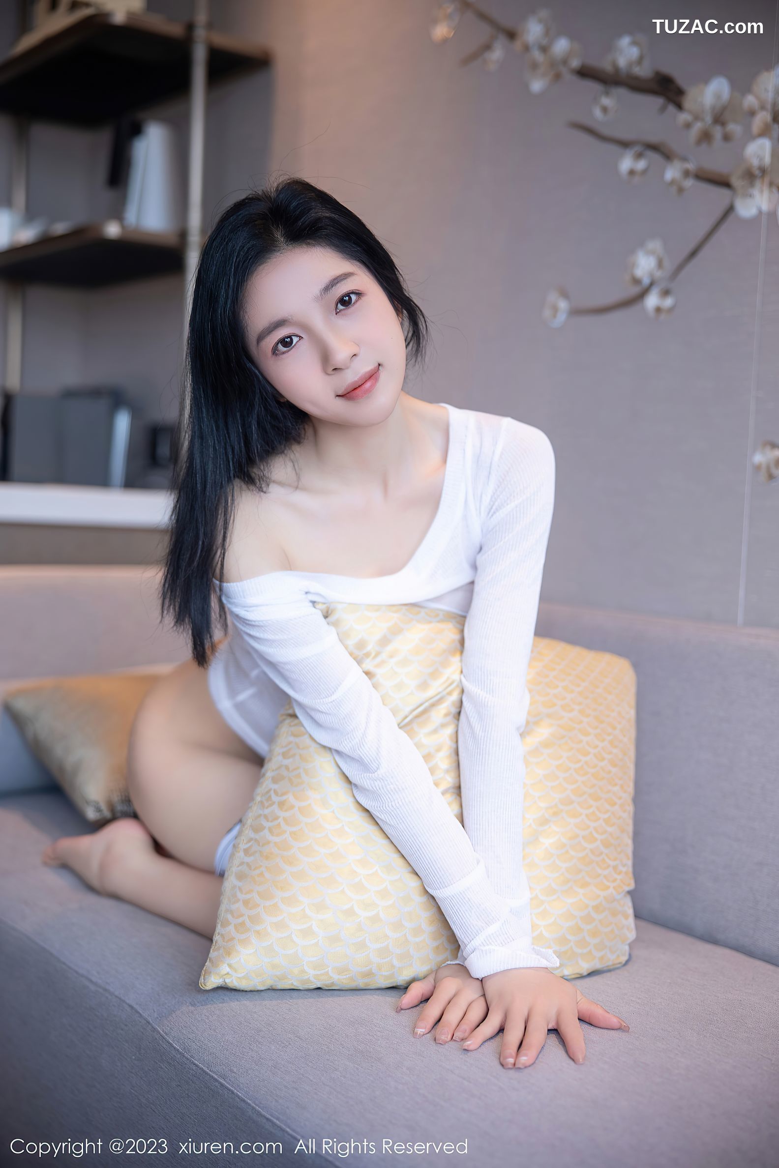 XiuRen秀人网-6619-茜茜Kimi-白色轻透上衣运动内裤-2023.04.23