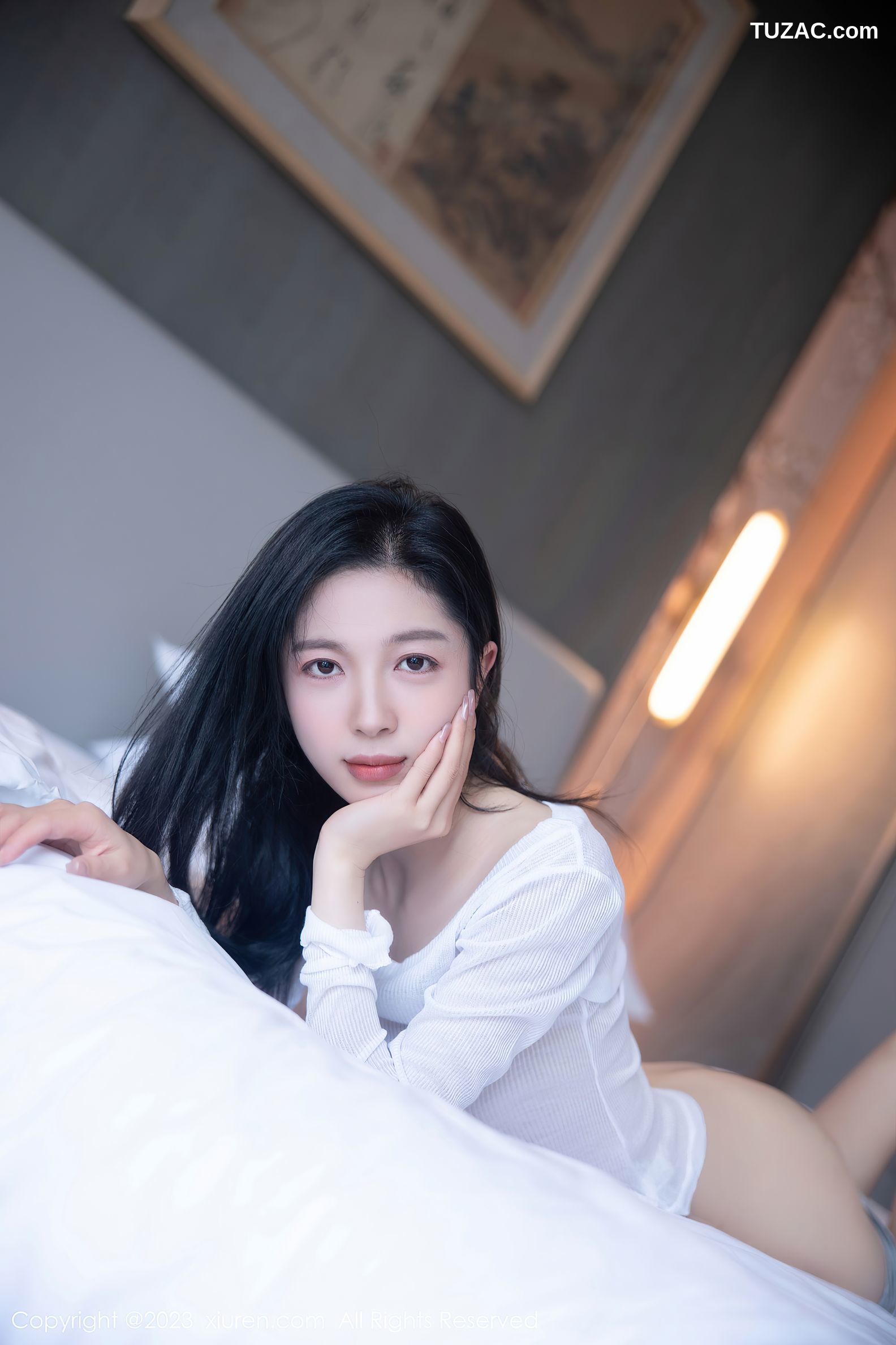 XiuRen秀人网-6619-茜茜Kimi-白色轻透上衣运动内裤-2023.04.23