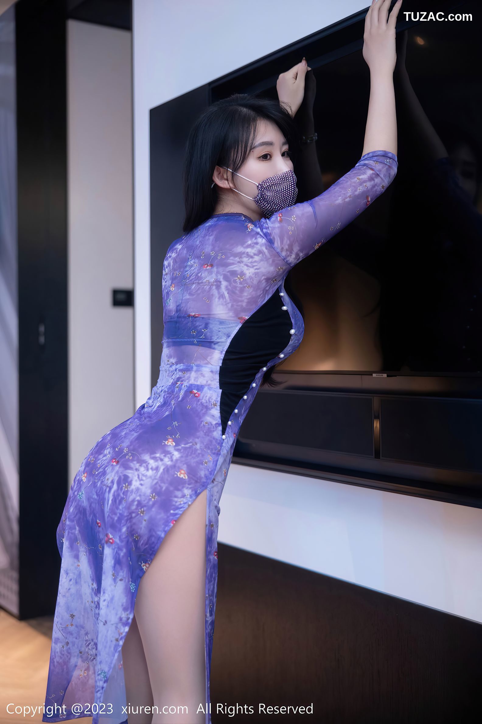 XiuRen秀人网-6876-司柠-浴室紫色连衣长裙超薄肉丝-2023.06.08