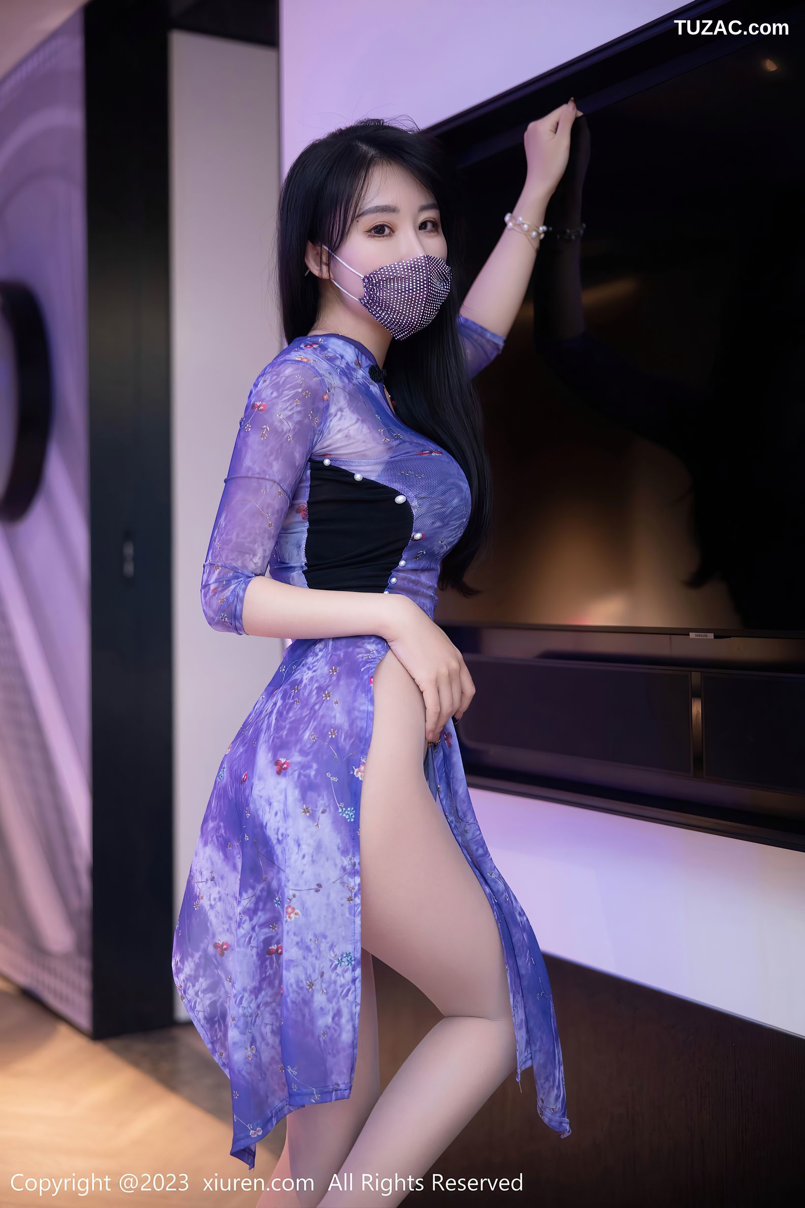 XiuRen秀人网-6876-司柠-浴室紫色连衣长裙超薄肉丝-2023.06.08