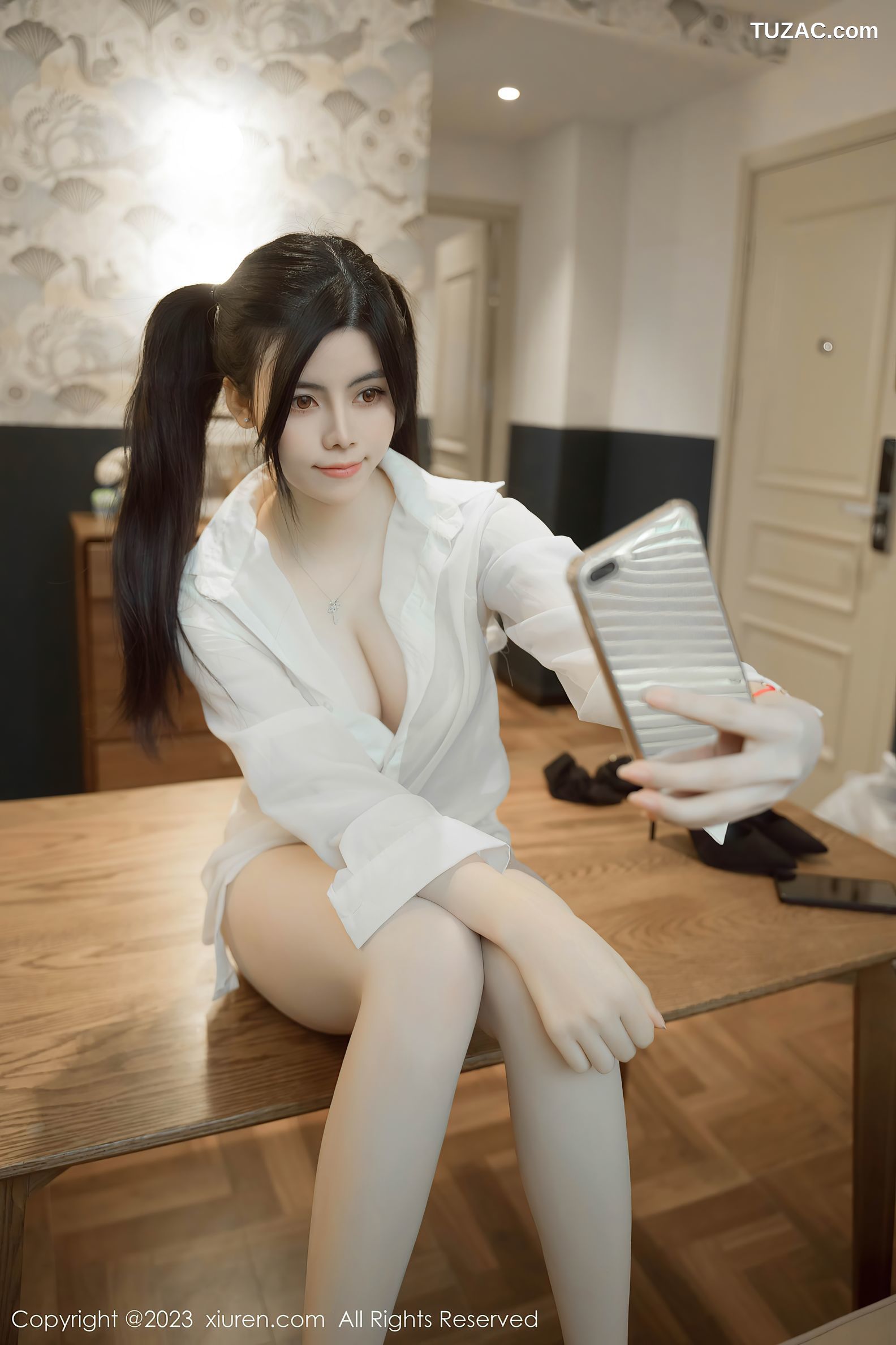XiuRen秀人网-6896-白甜-薄透白衬衫白色蕾丝内衣-2023.06.12