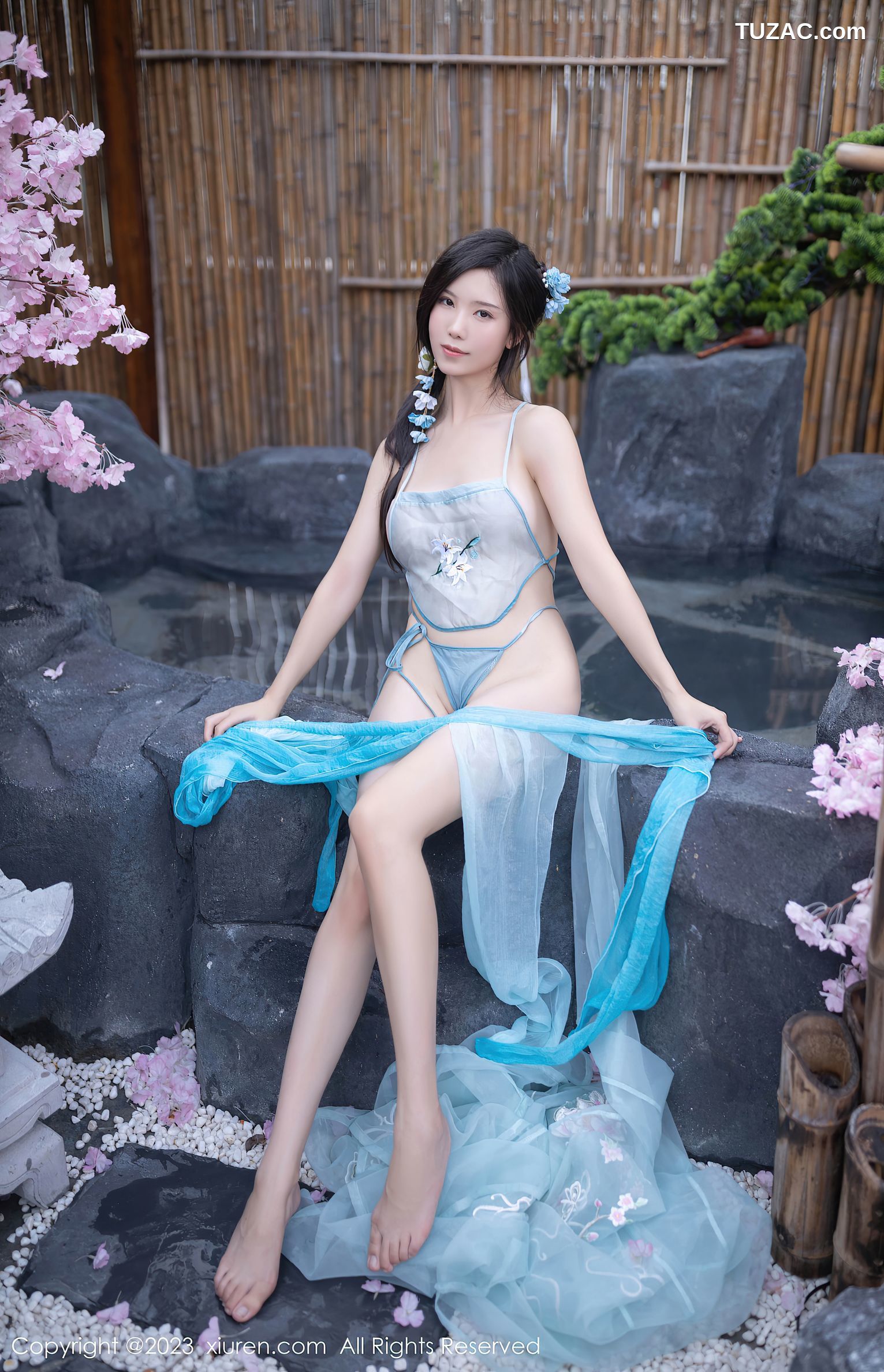 XiuRen秀人网-6991-利世-户外温泉性感浅蓝色古装服饰-2023.06.28