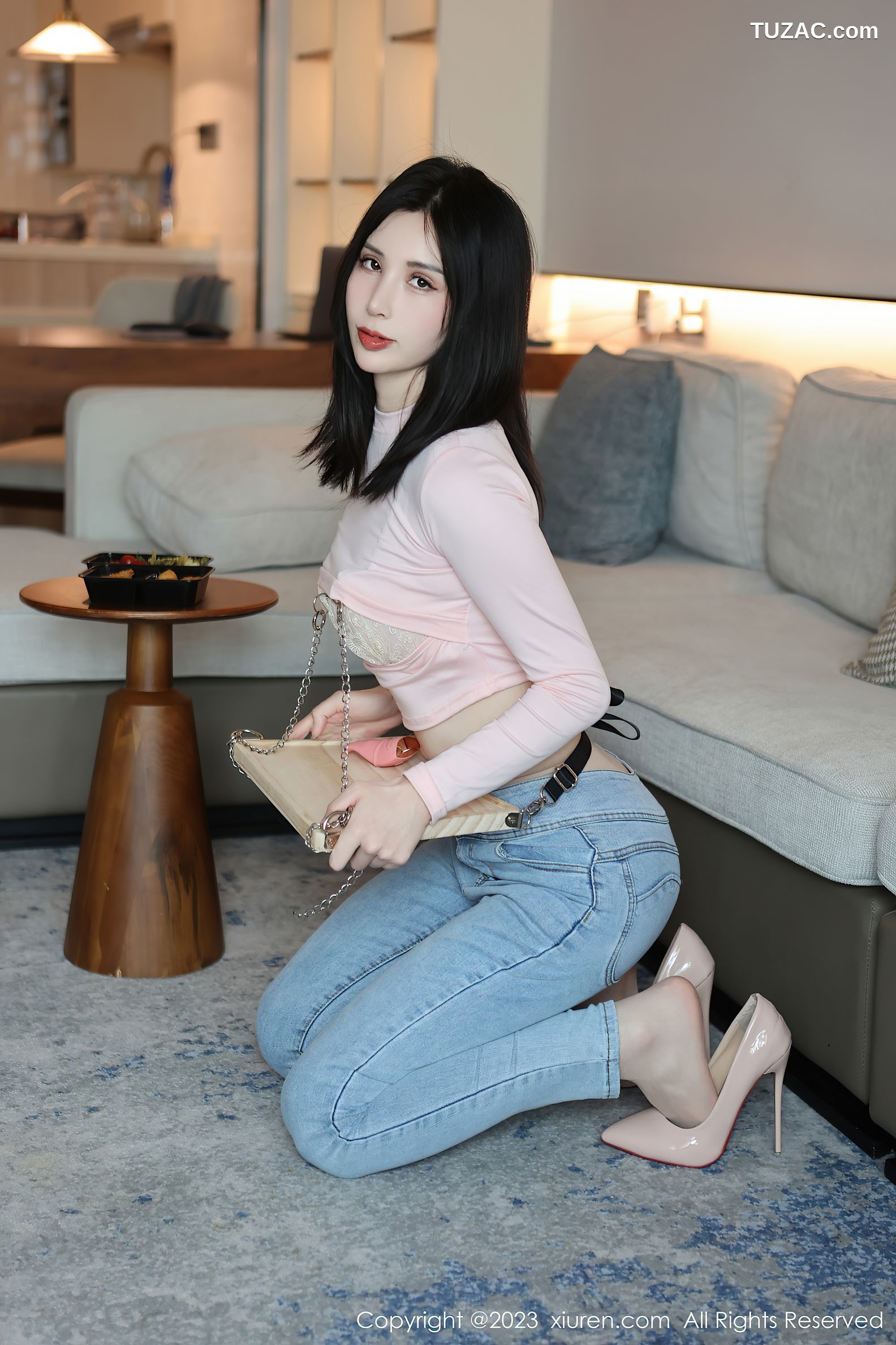 XiuRen秀人网-6992-曼柔-粉色衣牛仔裤粉色蕾丝内衣-2023.06.29