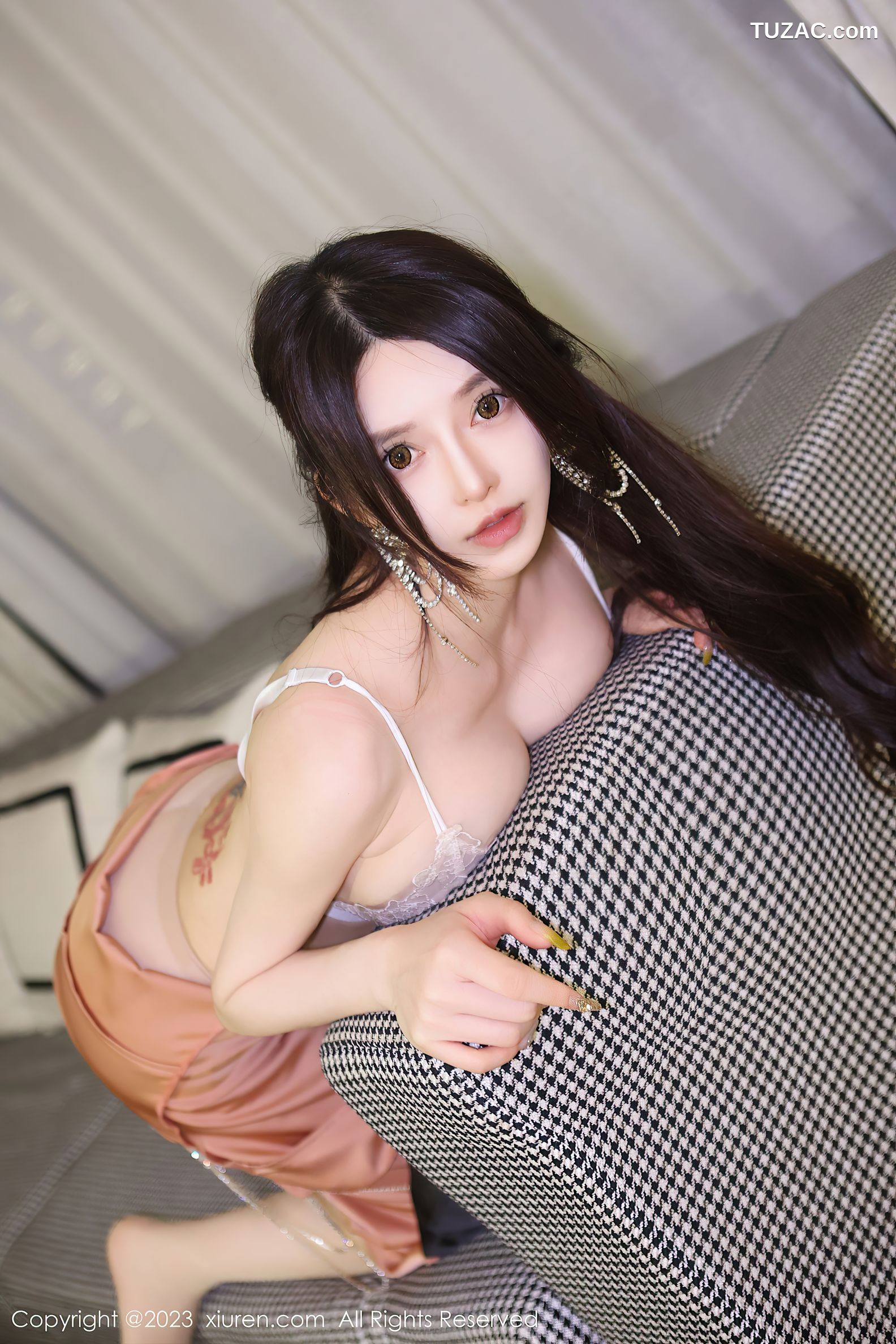 XiuRen秀人网-7000-玉兔miki-浅橘色礼服裙蕾丝内衣-2023.06.30