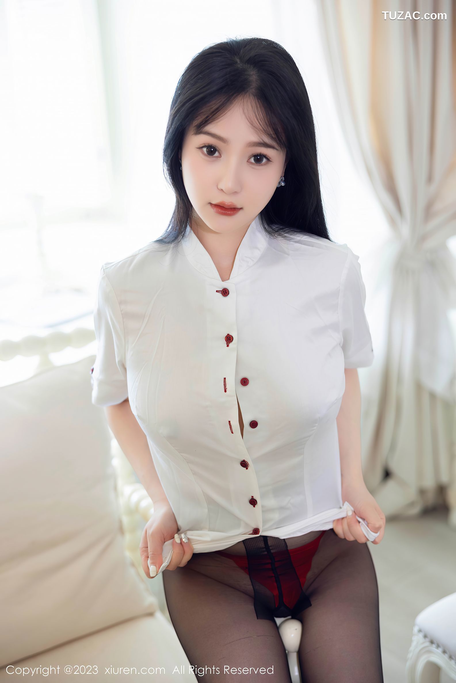 XiuRen秀人网-7037-柚琪Rich-白衫红裙黑丝丰臀-2023.07.06
