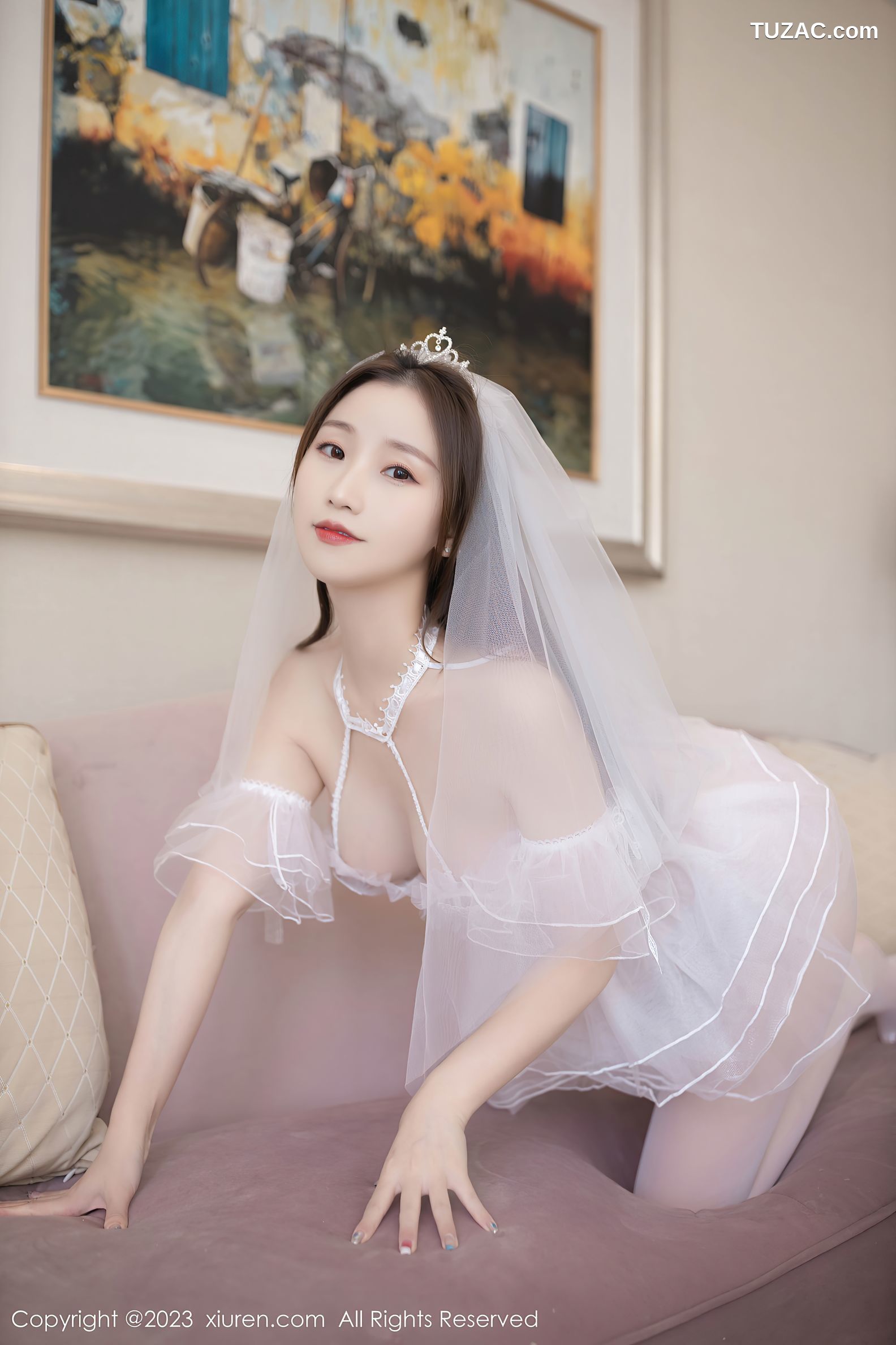 XiuRen秀人网-7104-杏子Yada-白色轻透蕾丝婚纱-2023.07.19