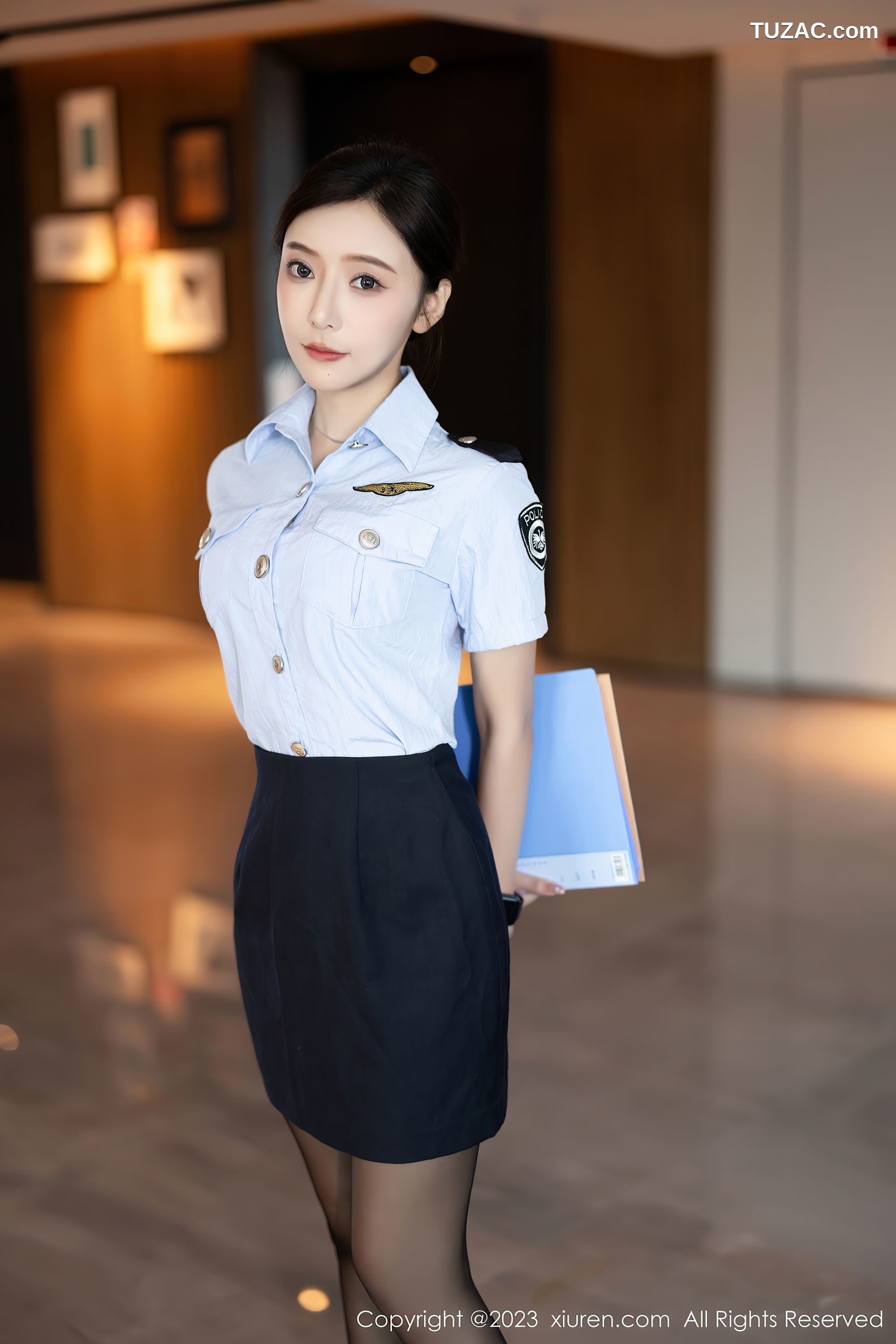 XiuRen秀人网-7340-王馨瑶yanni-《严刑逼供》衬衫短裙女警黑内衣黑丝-2023.09.05