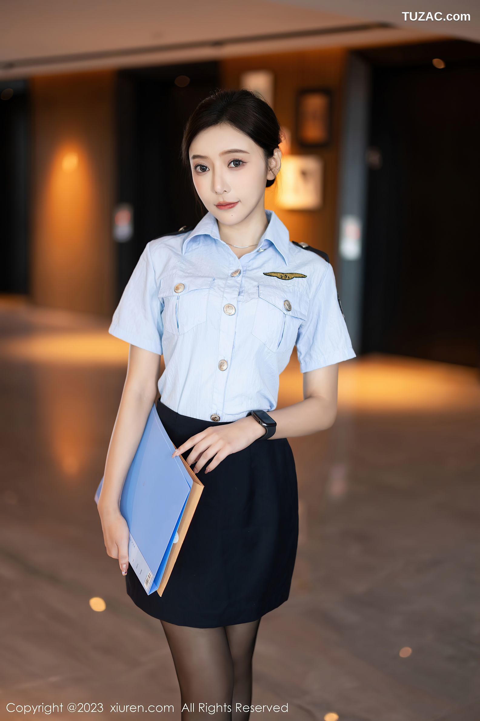 XiuRen秀人网-7340-王馨瑶yanni-《严刑逼供》衬衫短裙女警黑内衣黑丝-2023.09.05