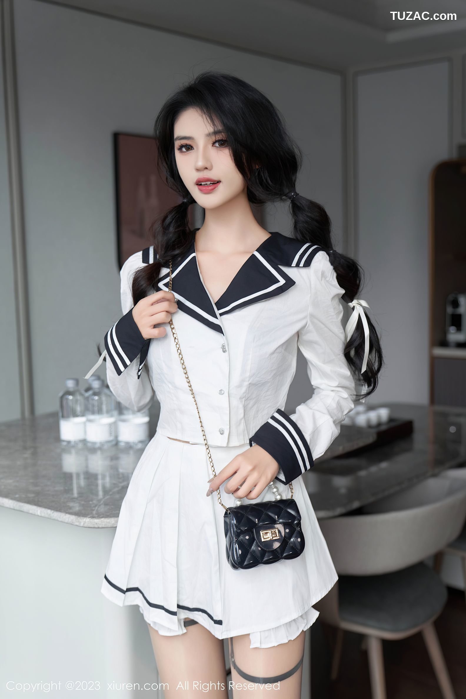 XiuRen秀人网-7526-浅浅Danny-清纯水手衬衣短裙紫色蕾丝内衣-2023.10.18