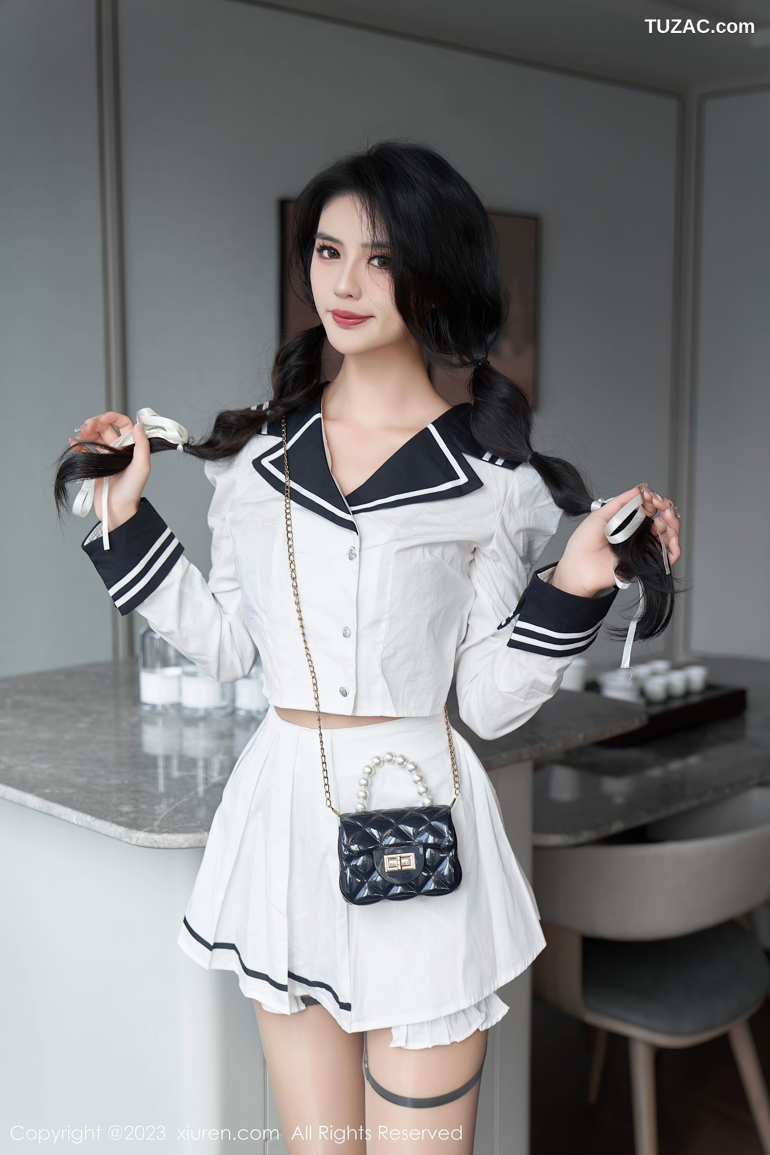 XiuRen秀人网-7526-浅浅Danny-清纯水手衬衣短裙紫色蕾丝内衣-2023.10.18