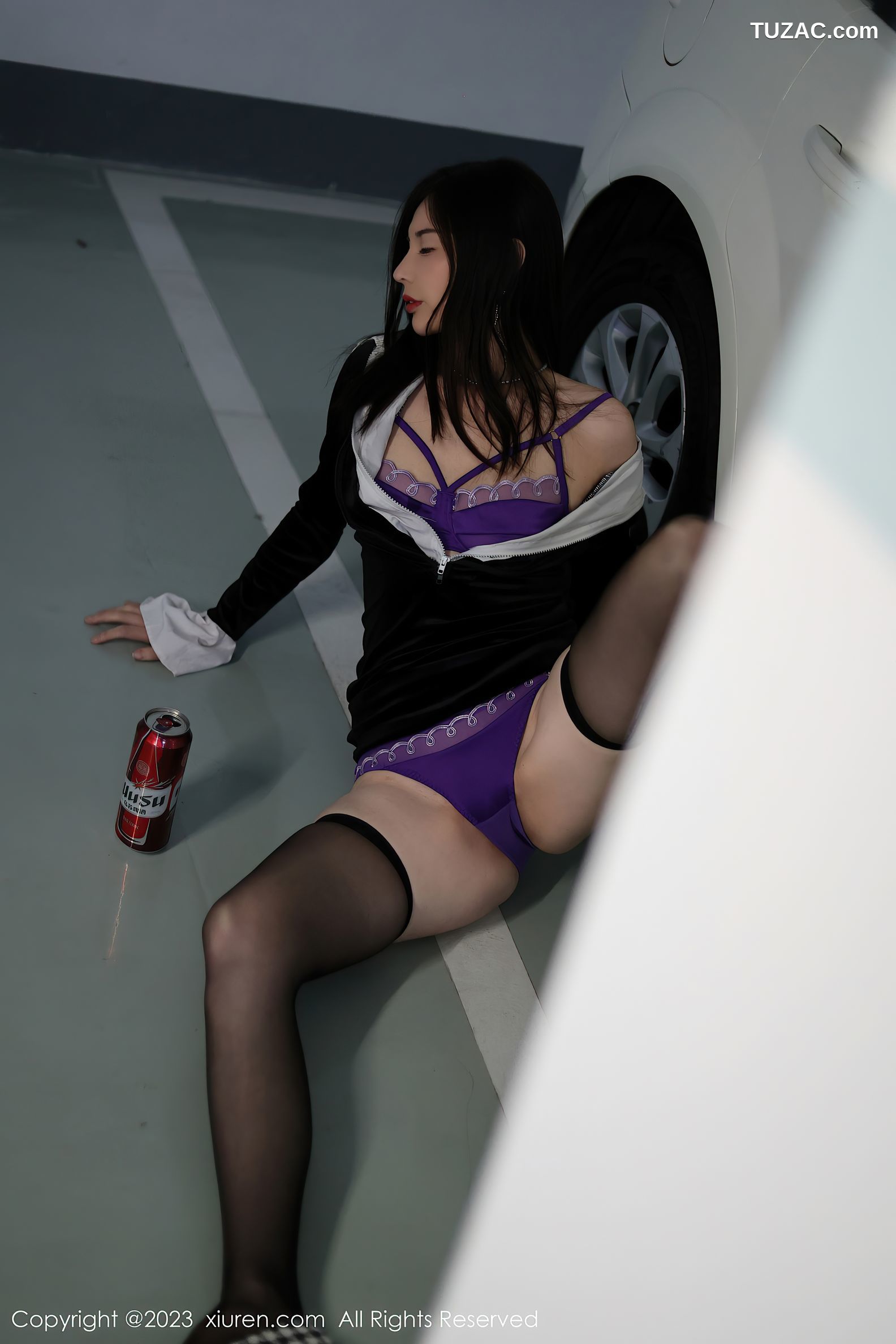 XiuRen秀人网-7634-曼柔-黑色连衣短裙黑丝紫色蕾丝内衣停车场被侵犯-2023.11.09