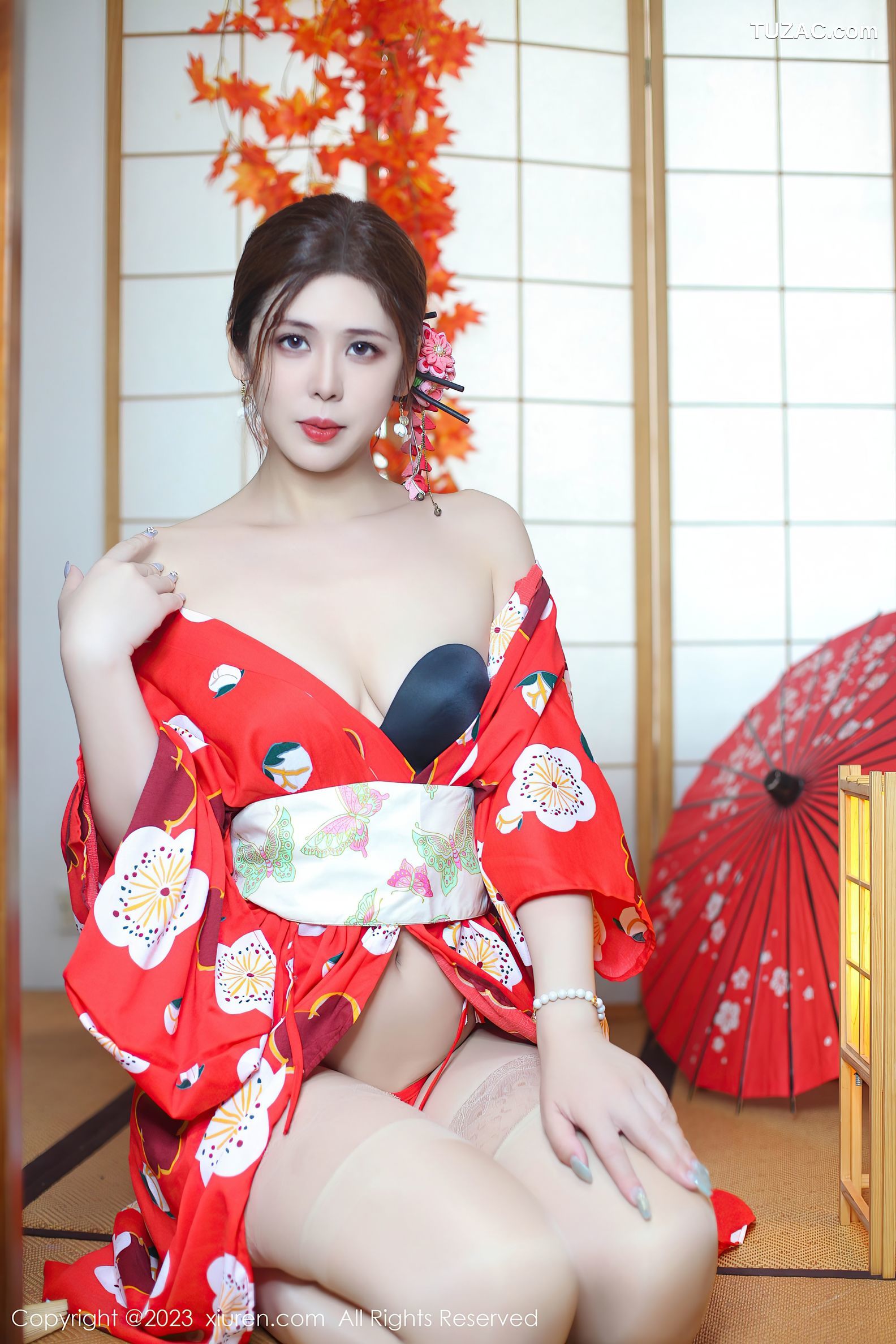 XiuRen秀人网-7736-月野兔美妞-红色和服爆乳-2023.11.29
