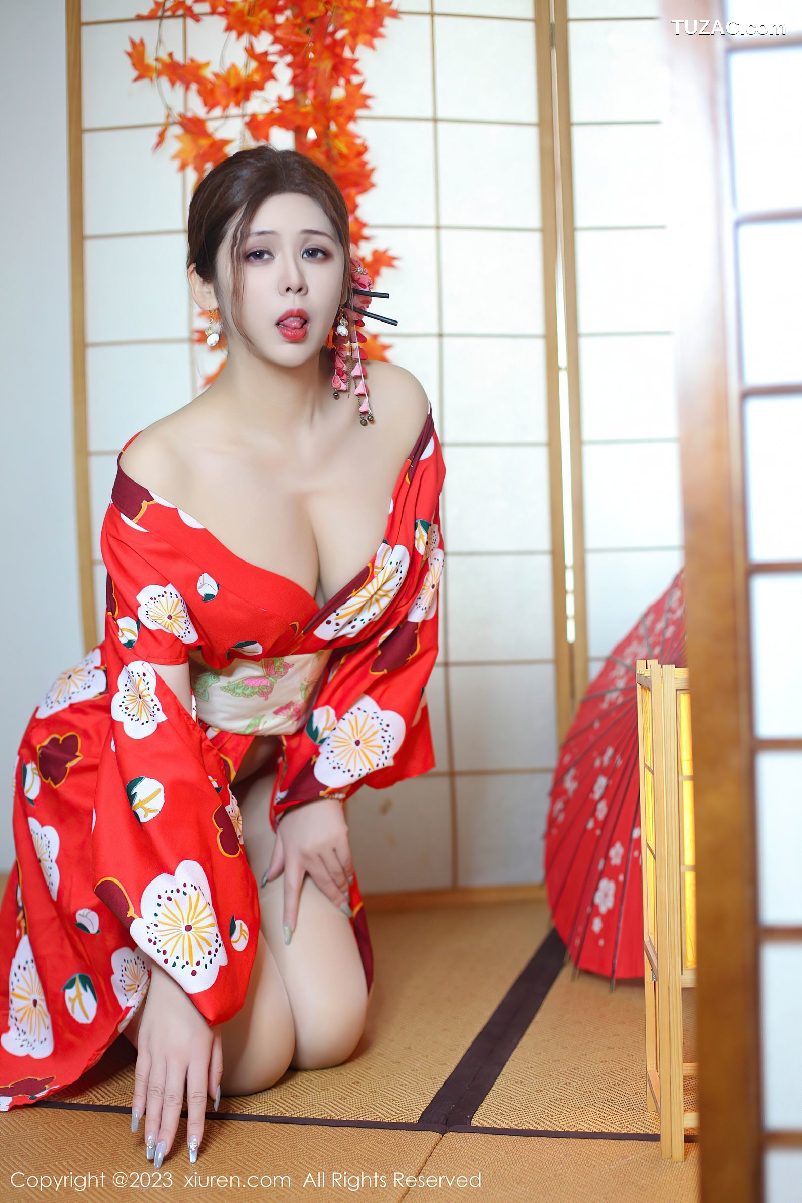 XiuRen秀人网-7736-月野兔美妞-红色和服爆乳-2023.11.29