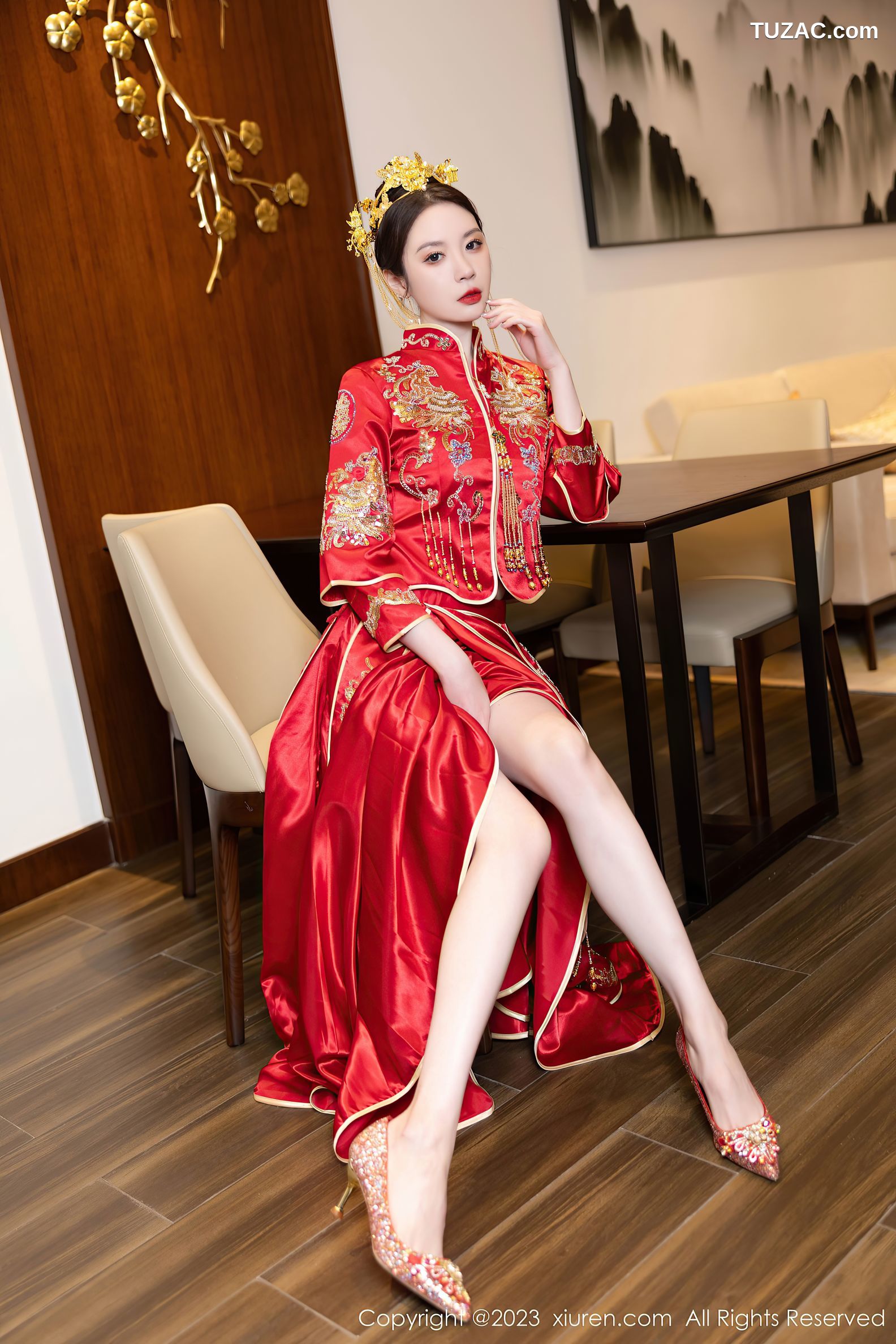 XiuRen秀人网-7766-梦心玥-红色中式婚服红肚兜-2023.12.05