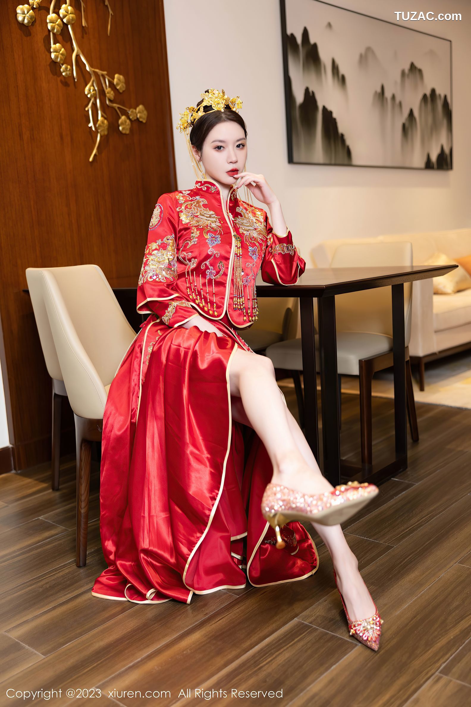 XiuRen秀人网-7766-梦心玥-红色中式婚服红肚兜-2023.12.05