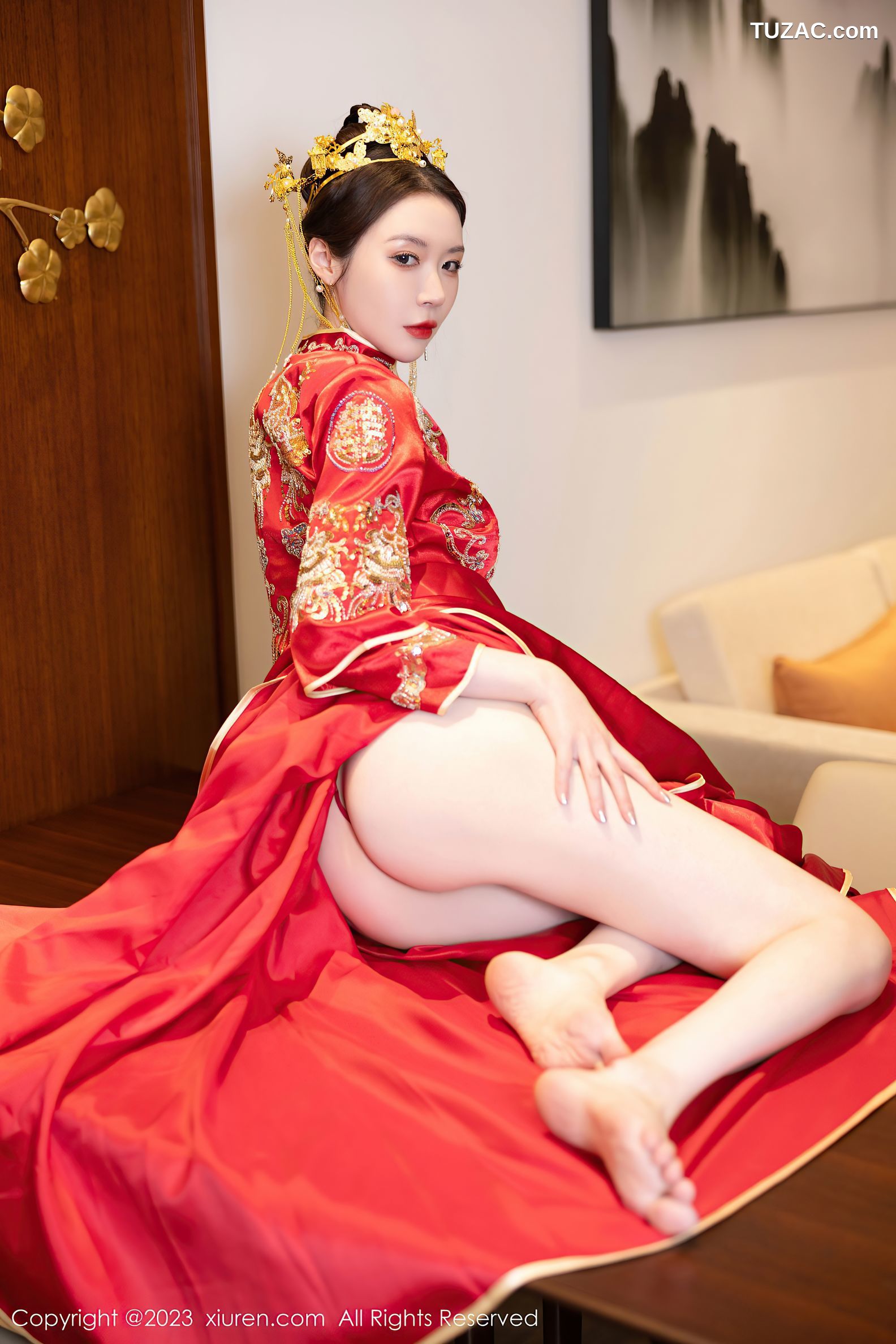 XiuRen秀人网-7766-梦心玥-红色中式婚服红肚兜-2023.12.05