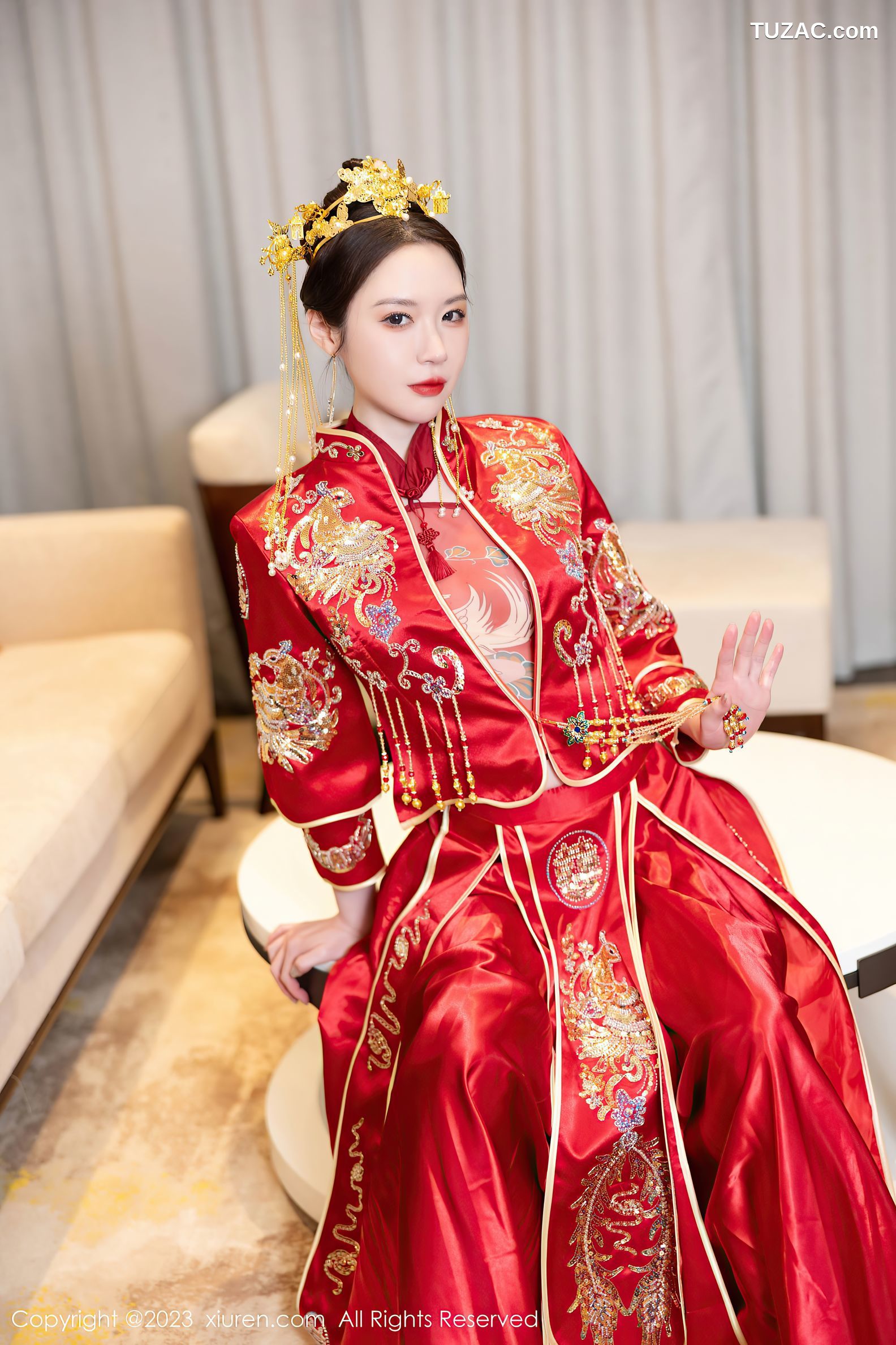 XiuRen秀人网-7766-梦心玥-红色中式婚服红肚兜-2023.12.05