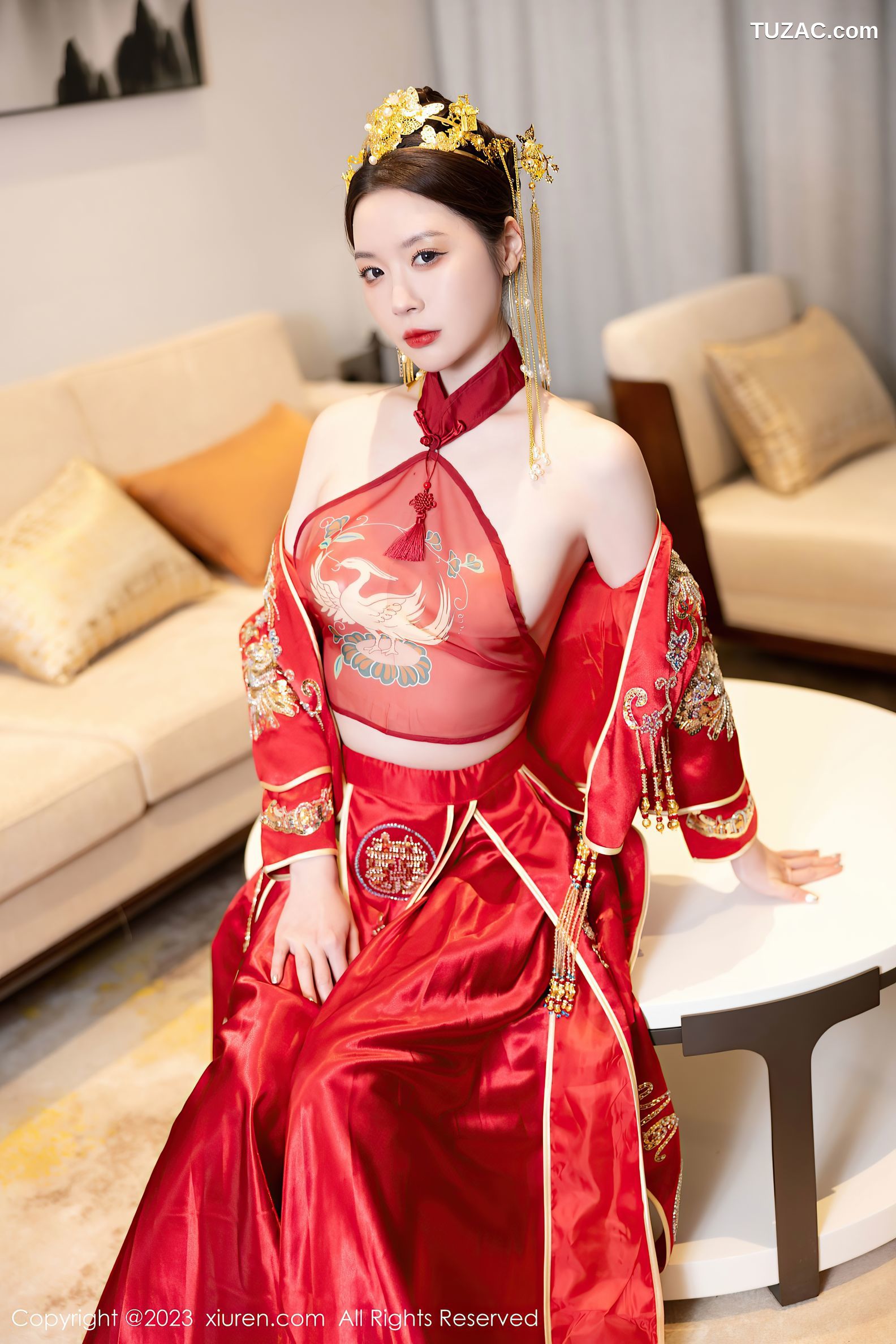 XiuRen秀人网-7766-梦心玥-红色中式婚服红肚兜-2023.12.05