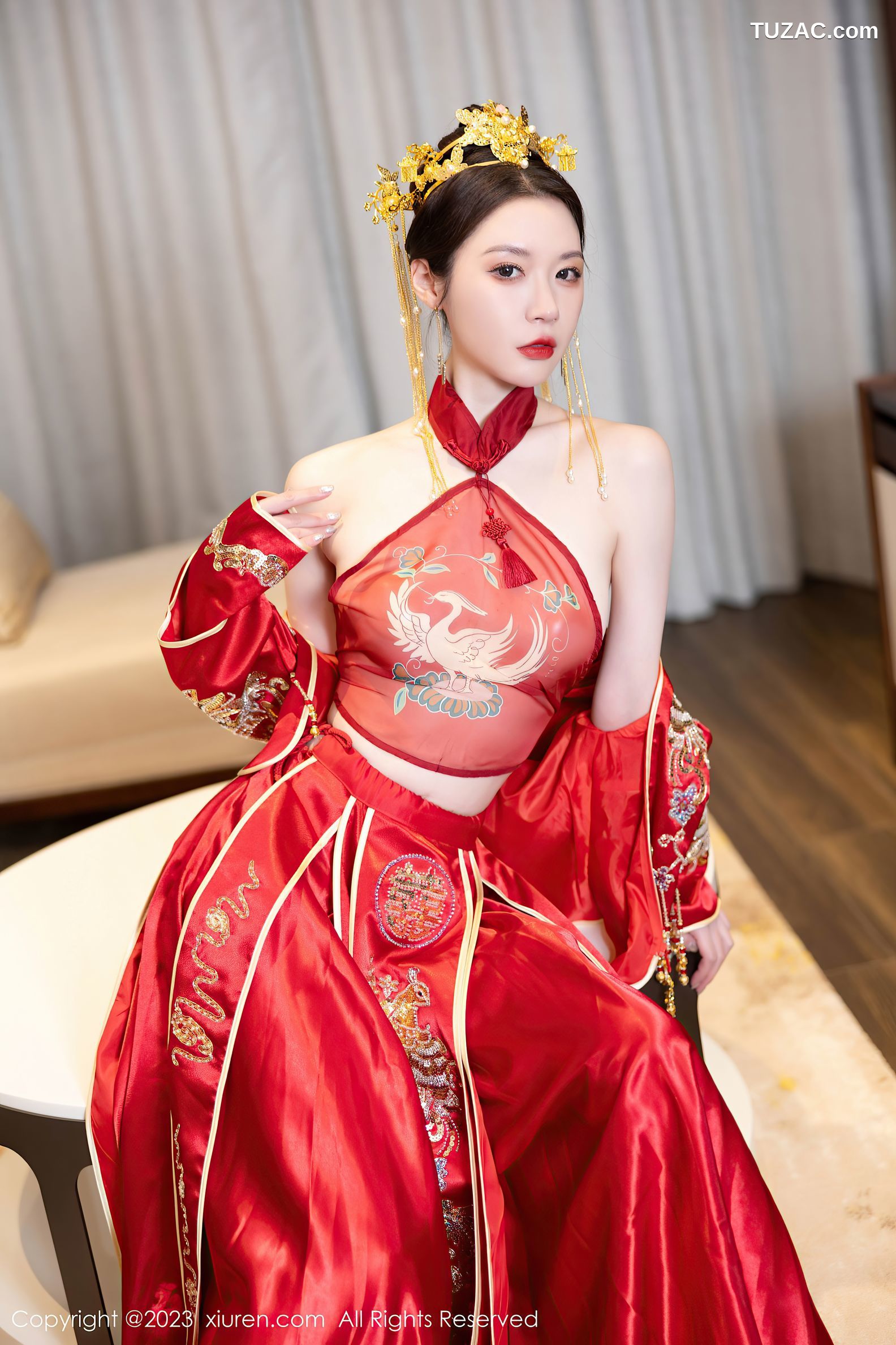 XiuRen秀人网-7766-梦心玥-红色中式婚服红肚兜-2023.12.05