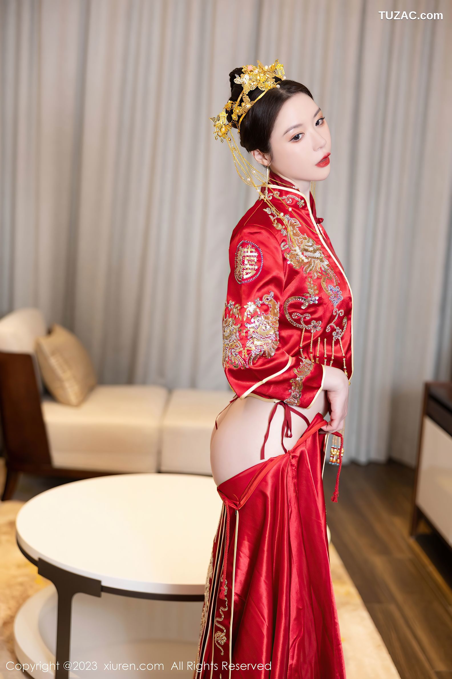 XiuRen秀人网-7766-梦心玥-红色中式婚服红肚兜-2023.12.05