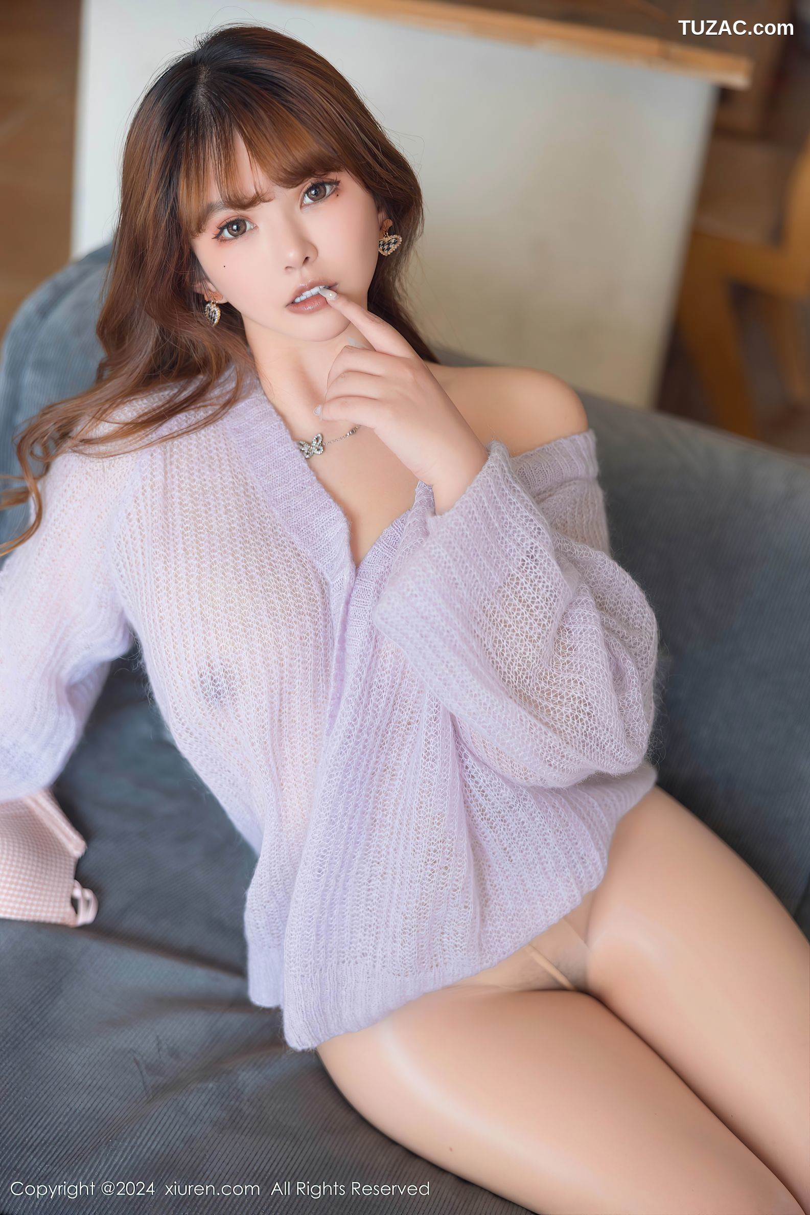 XiuRen秀人网-8228-张思允Nice-淡紫轻透针织衫无内肉丝-2024.03.14