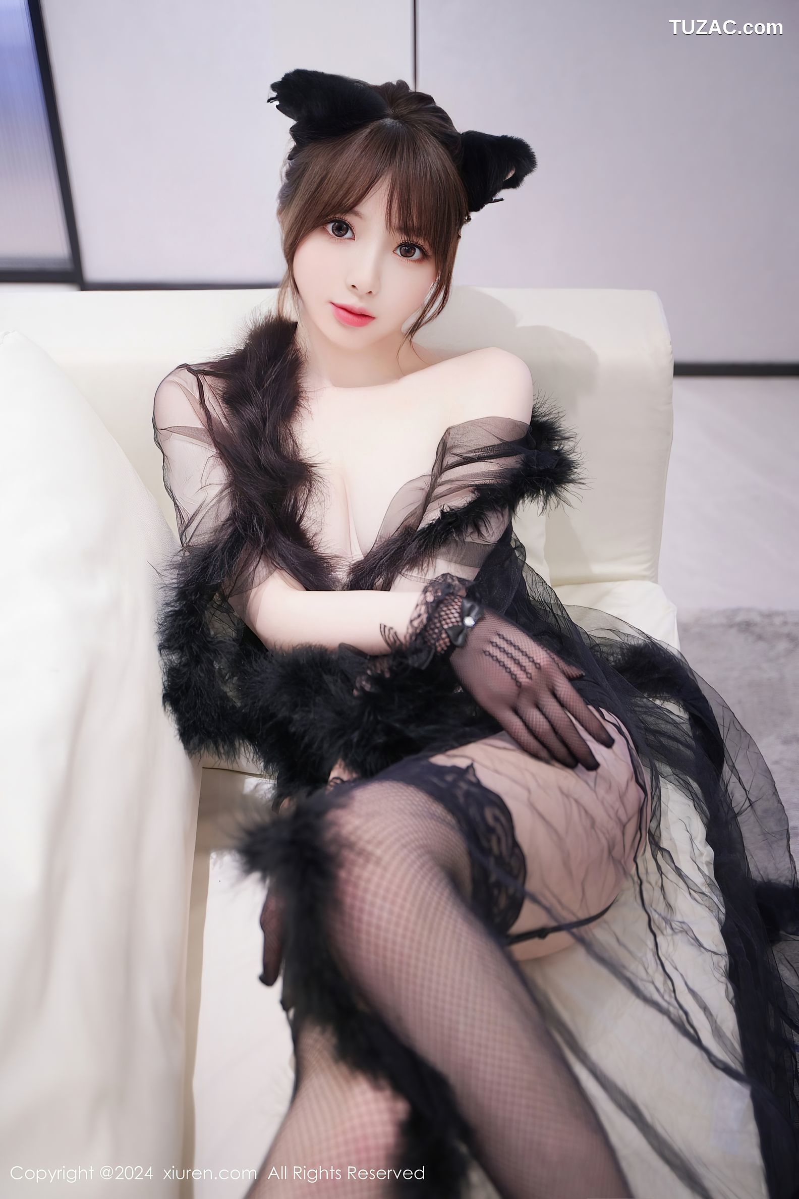 XiuRen秀人网-8297-梦灵儿Mini-黑色轻透薄纱蕾丝情趣内衣黑丝-2024.03.27