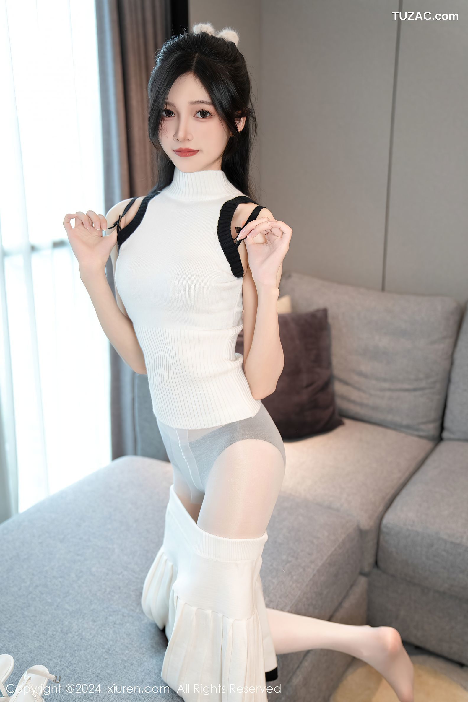 XiuRen秀人网-8544-程程程-白色连衣短裙黑色内衣白色丝袜-2024.05.15