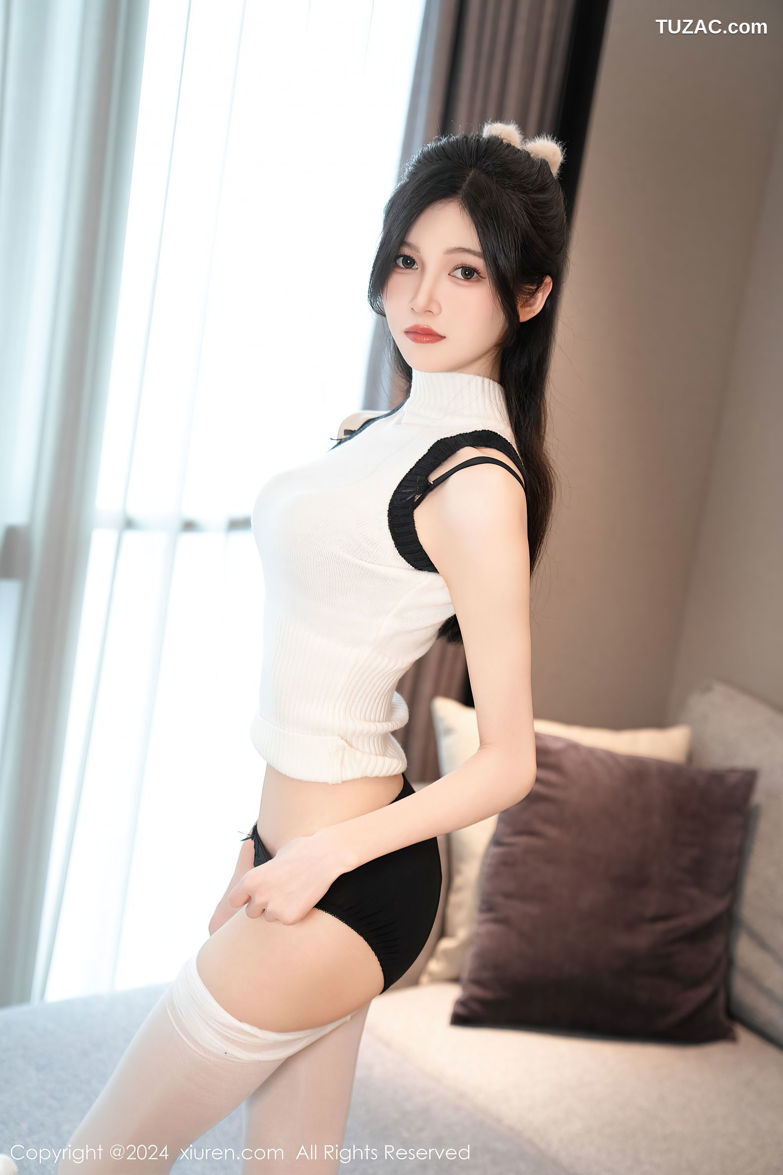XiuRen秀人网-8544-程程程-白色连衣短裙黑色内衣白色丝袜-2024.05.15