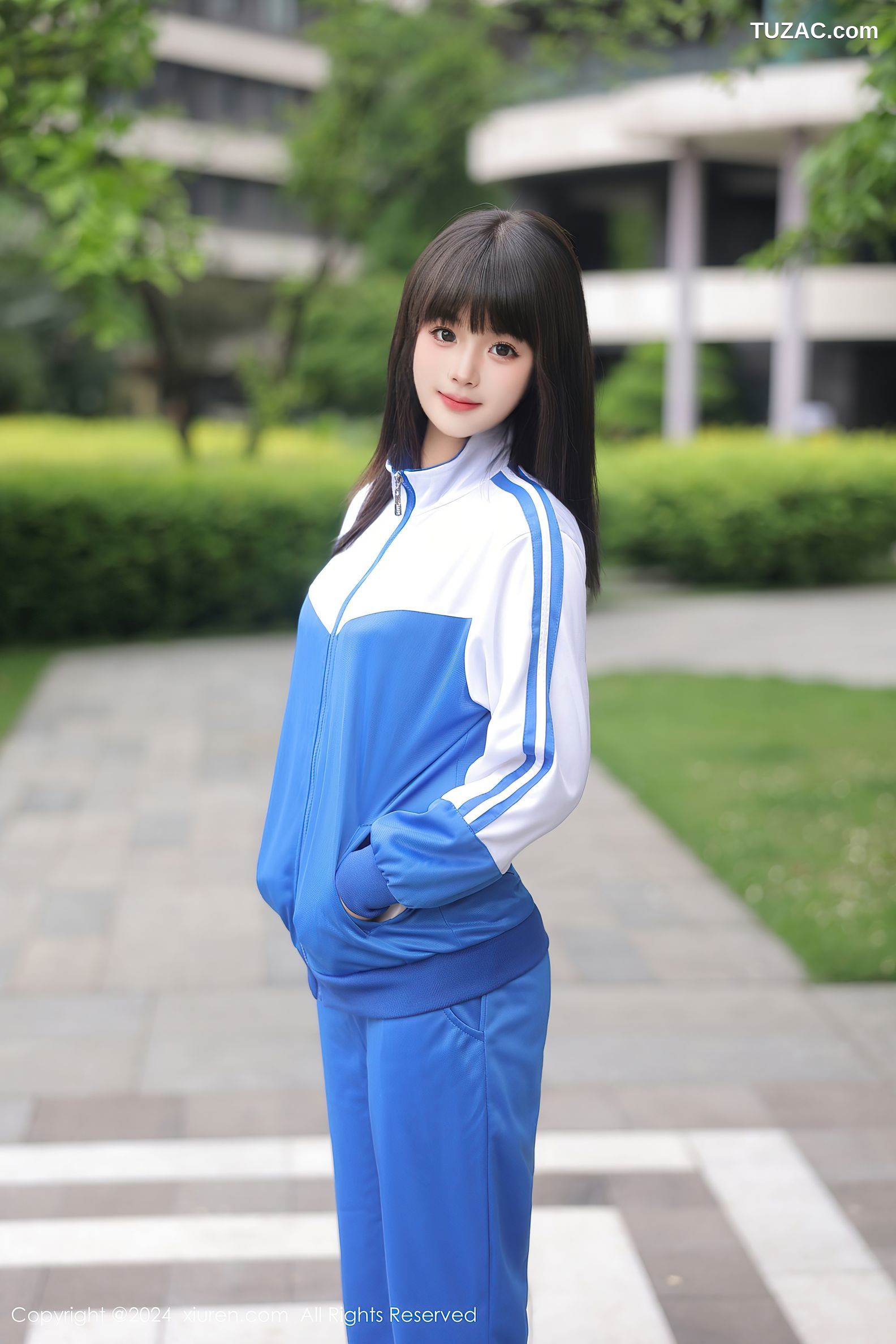 XiuRen秀人网-8648-徐若兮-女学生蓝白运动服黑蕾丝情趣内衣爆乳-2024.06.04