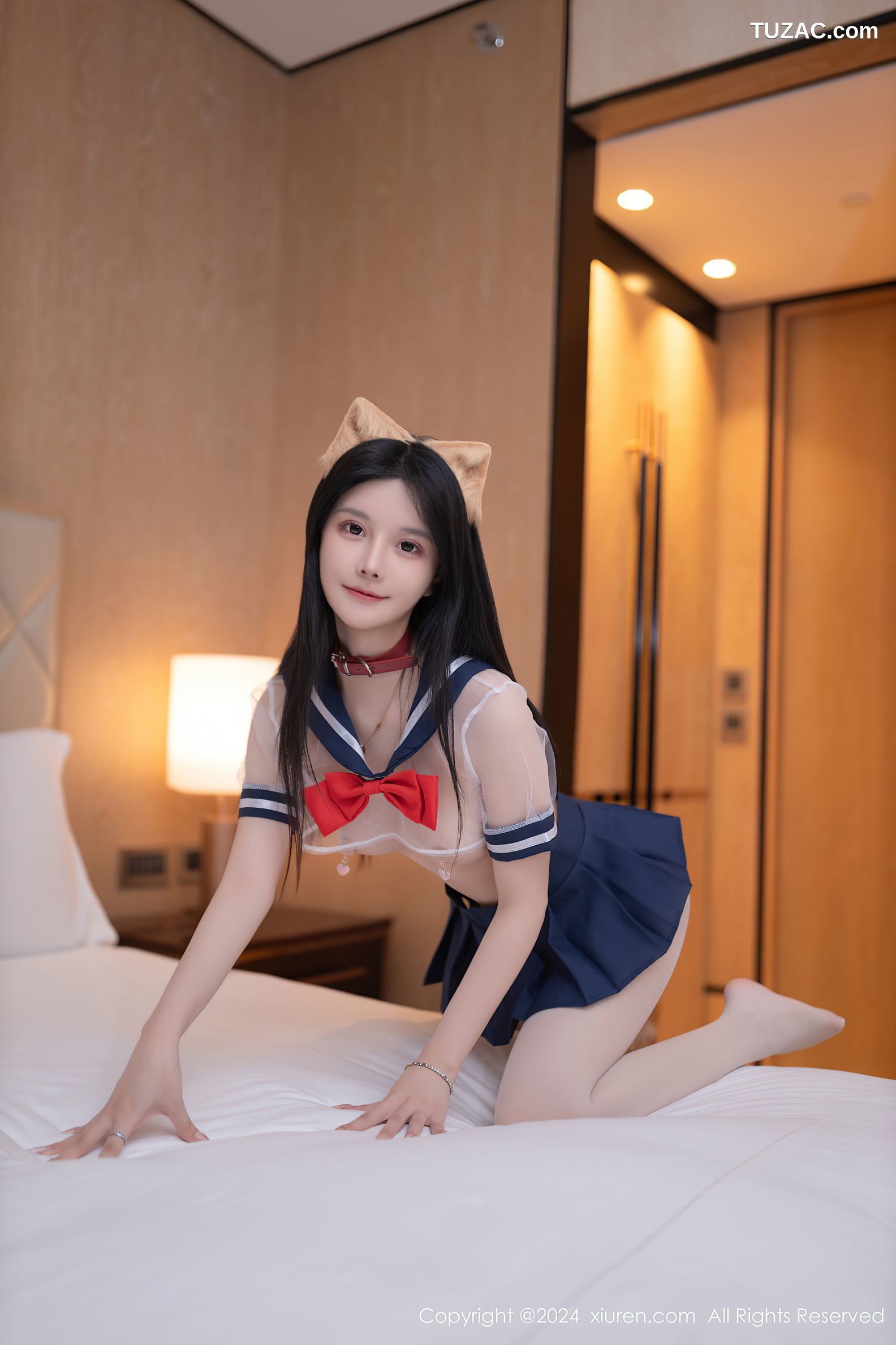 XiuRen秀人网-8742-幼幼-迪拜旅拍-透视水手短T深蓝短裙猫耳猫尾肛塞爆乳-2024.06.21