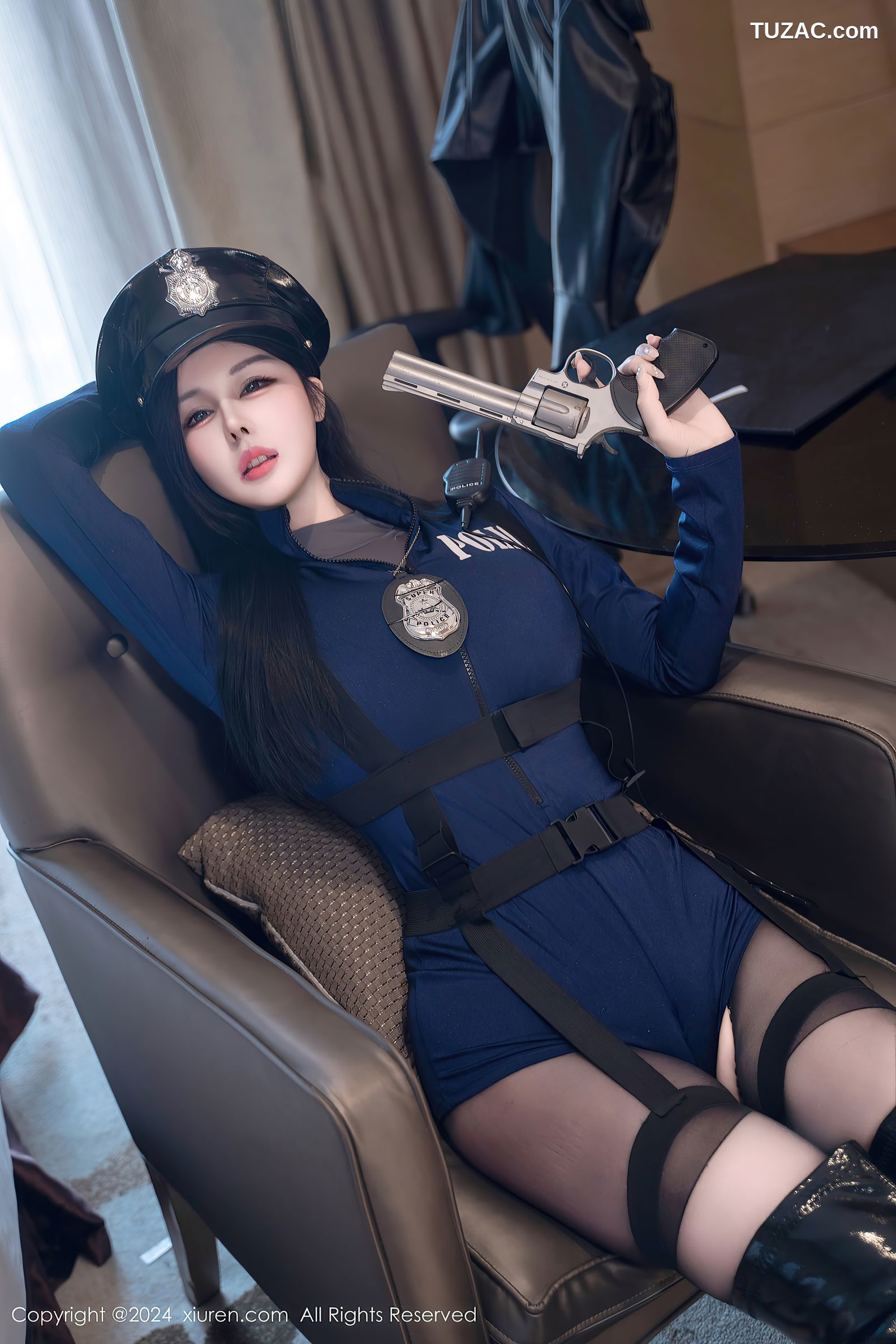 XiuRen秀人网-8789-陈芊儿-情趣警服黑色轻透内衣黑丝爆乳-2024.07.02