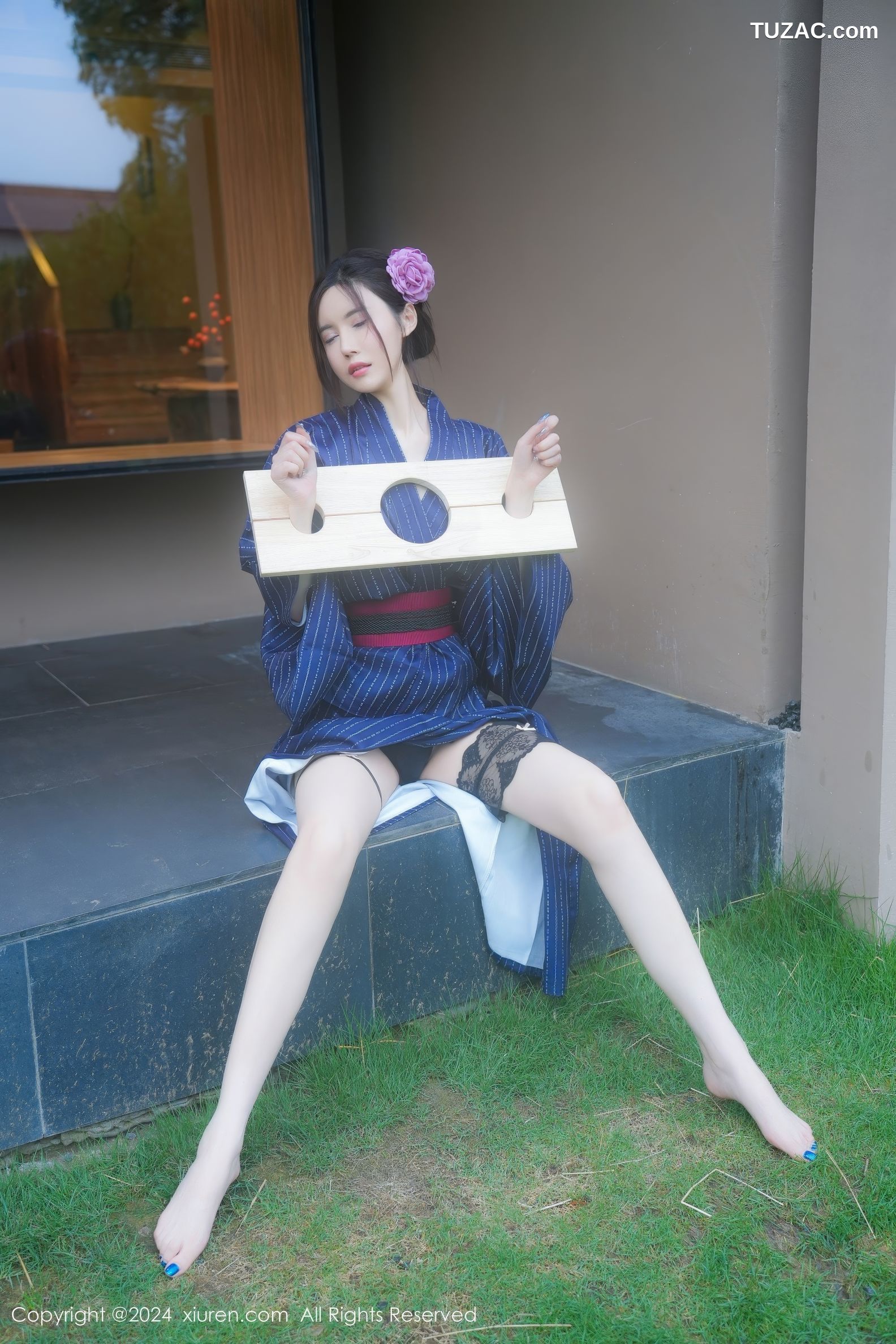 XiuRen秀人网-8928-Erikaki-户外枷锁主题日式条纹和服爆乳露出-2024.07.26